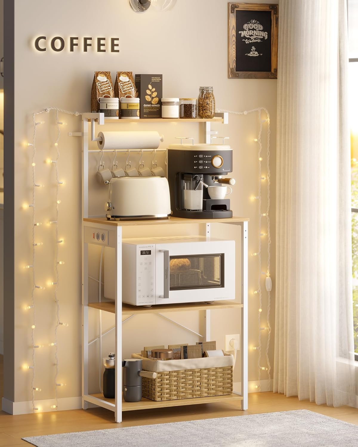 VASAGLE - étagère cuisine bar café 40x60x140cm 4 niveaux multiprise KKS014Y02