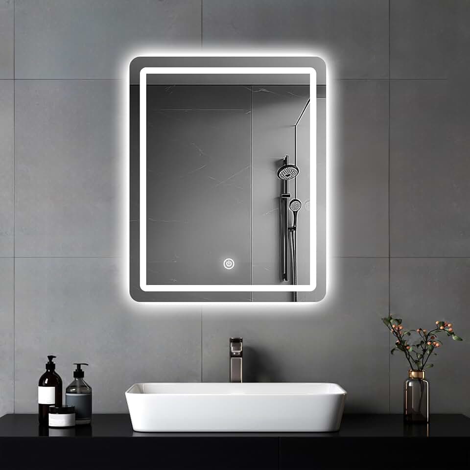 Miroir mural LED salle de bain, 60x45 cm, éclairage tactile, 3 couleurs
