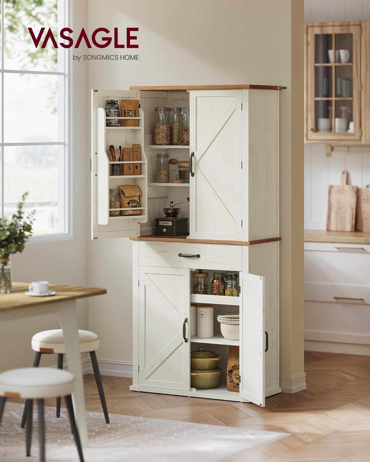 VASAGLE - Buffet haut cuisine rustique, 178,6 cm, tiroir, vaisselier, BBK364W02