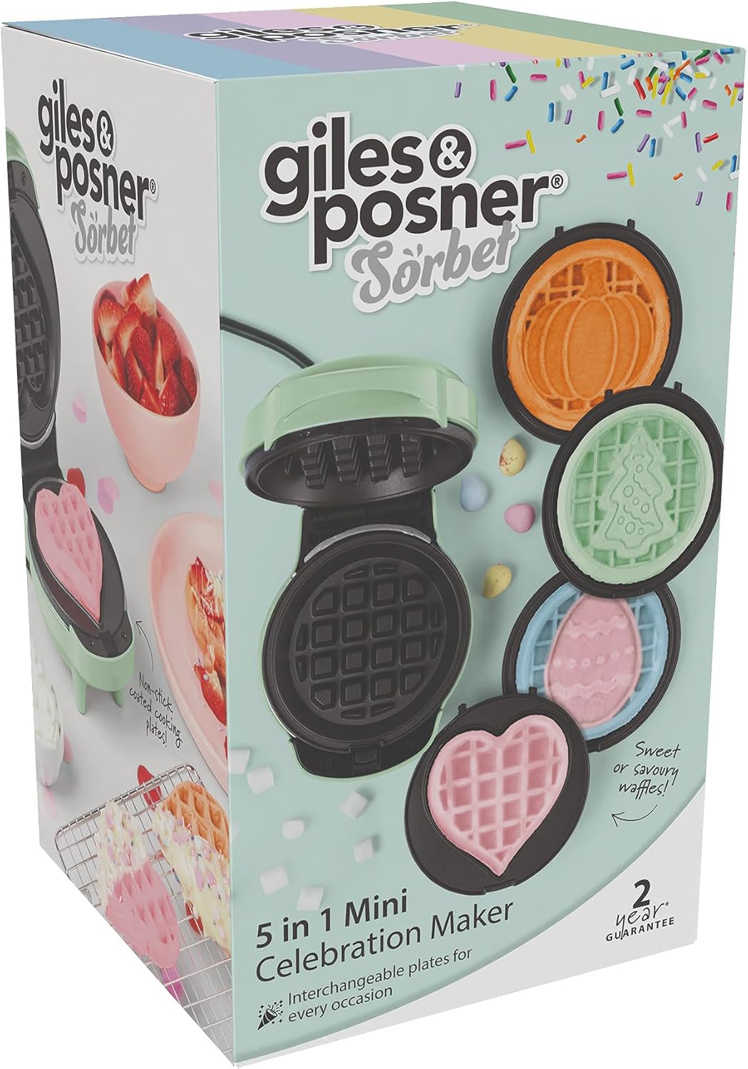 Giles & Posner - Mini gaufrier 5 en 1 - plaques amovibles, nettoyage facile, toucher froid