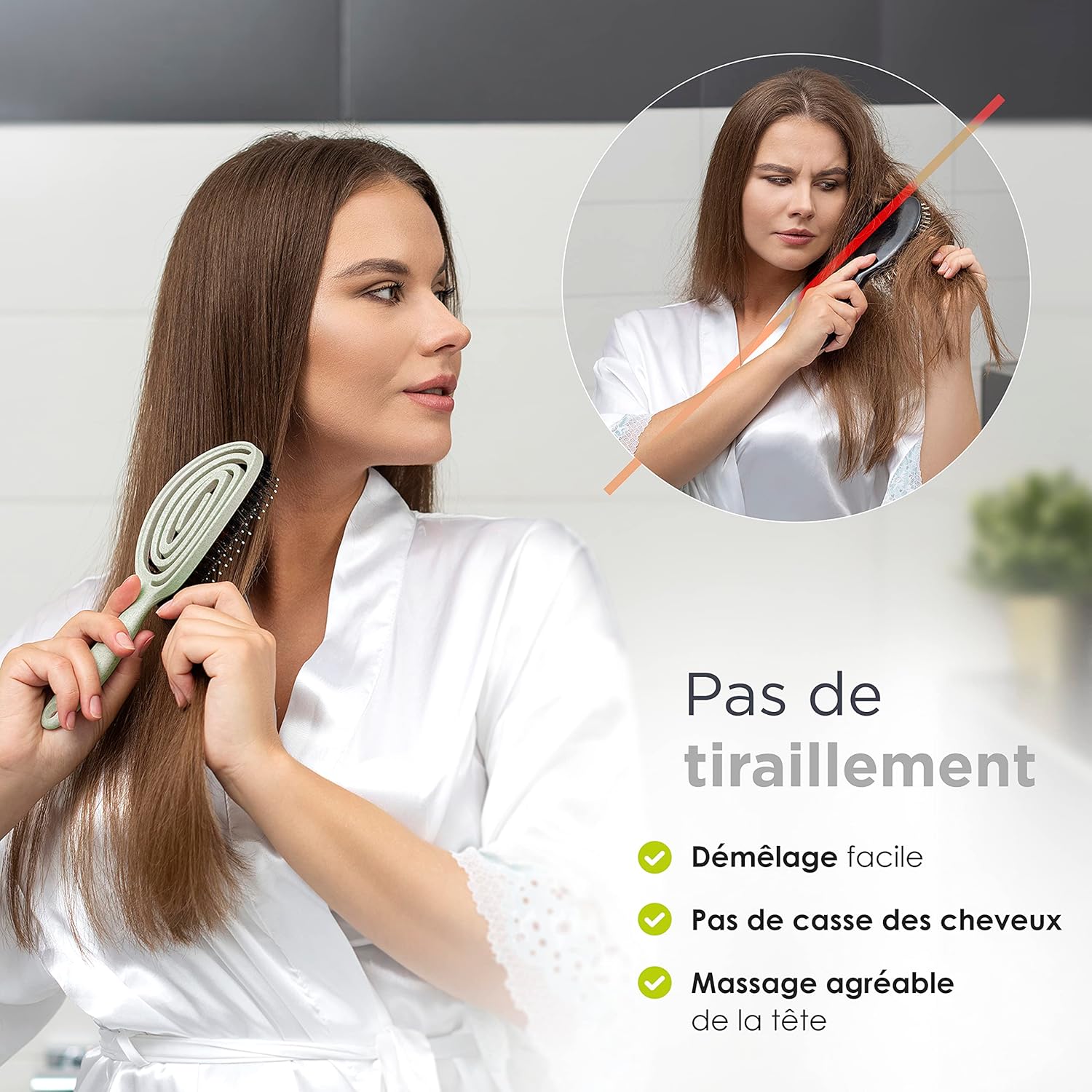FABCARE - Brosse sanglier double ressort - verte - démêlage sans douleur
