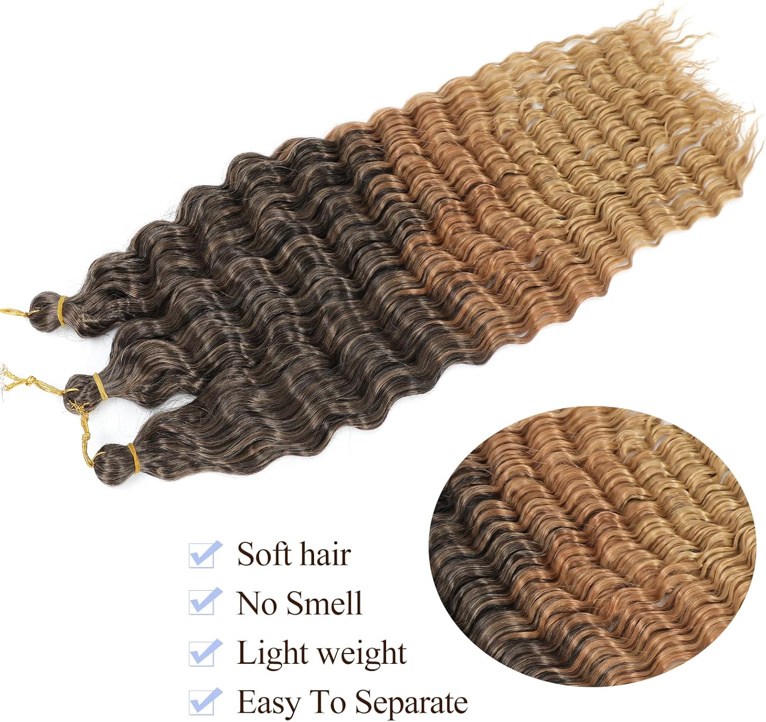 Ocean Wave cheveux Hair Extensions Deep Wave Braiding Crochet Hair Soft Synthetic Curly Braiding Crochet Hair for Black Women (18 inch (pack of 3）, 1B/30/27#)