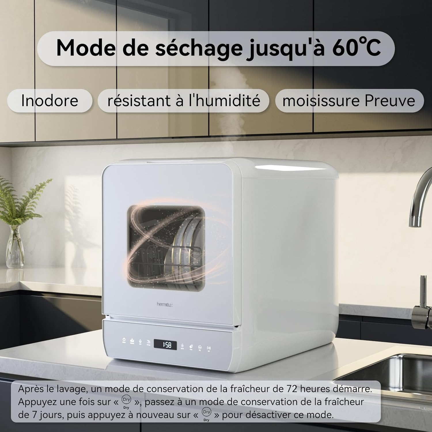 Hermitlux - Mini lave-vaisselle compact, 5 couverts, réservoir 5L, 6+1 programmes