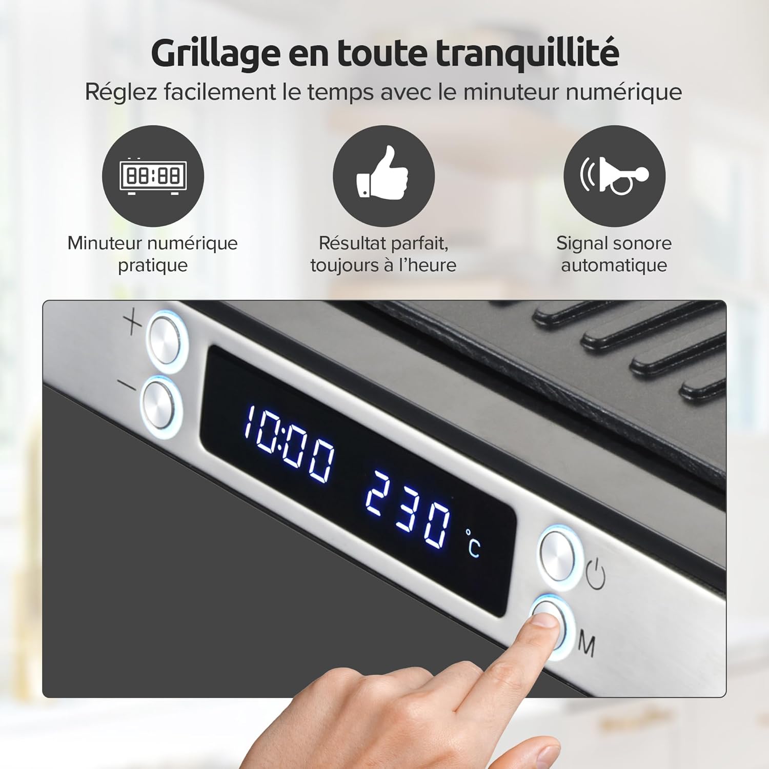 Olvy - Appareil à Croque-Monsieur 3-en-1, 2000W, plaques antiadhésives, ouverture 180°, température réglable, minuterie,