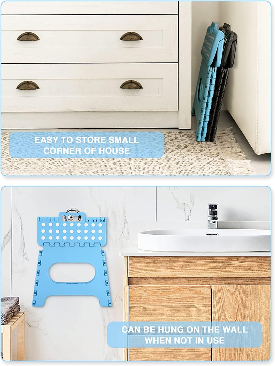 HOUSE DAY - tabouret pliant série 27cm, bleu clair, léger, solide