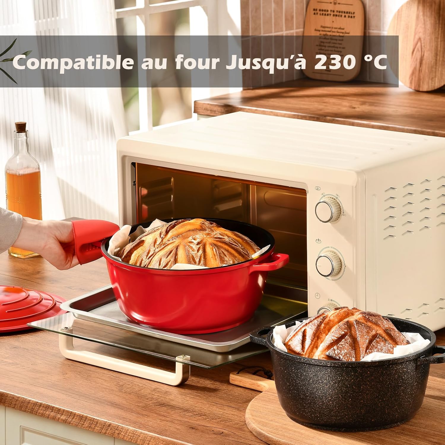 Cocotte fonte induction 28cm, 6,3L, aluminium, céramique, rouge