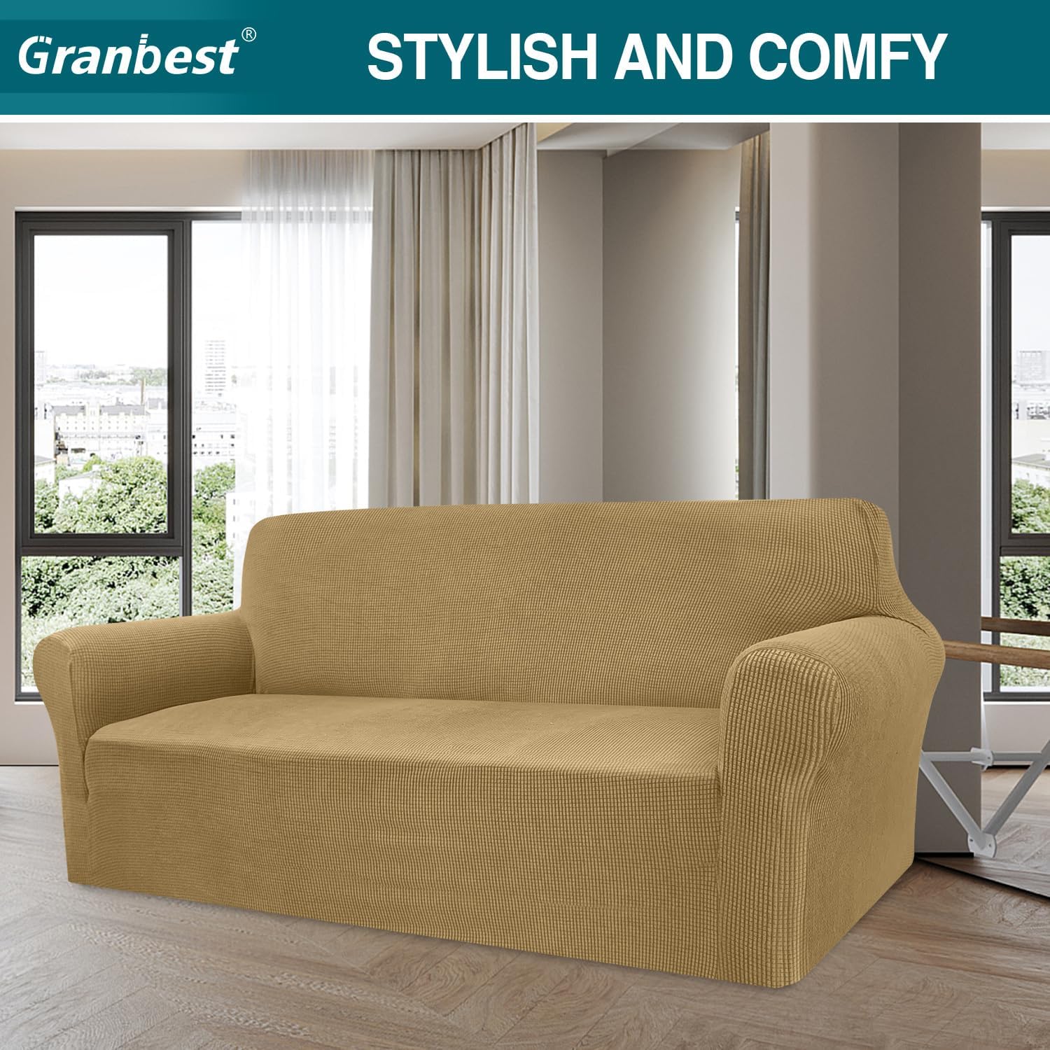 Granbest - housse canapé jacquard 3 places - extensible, protection animaux