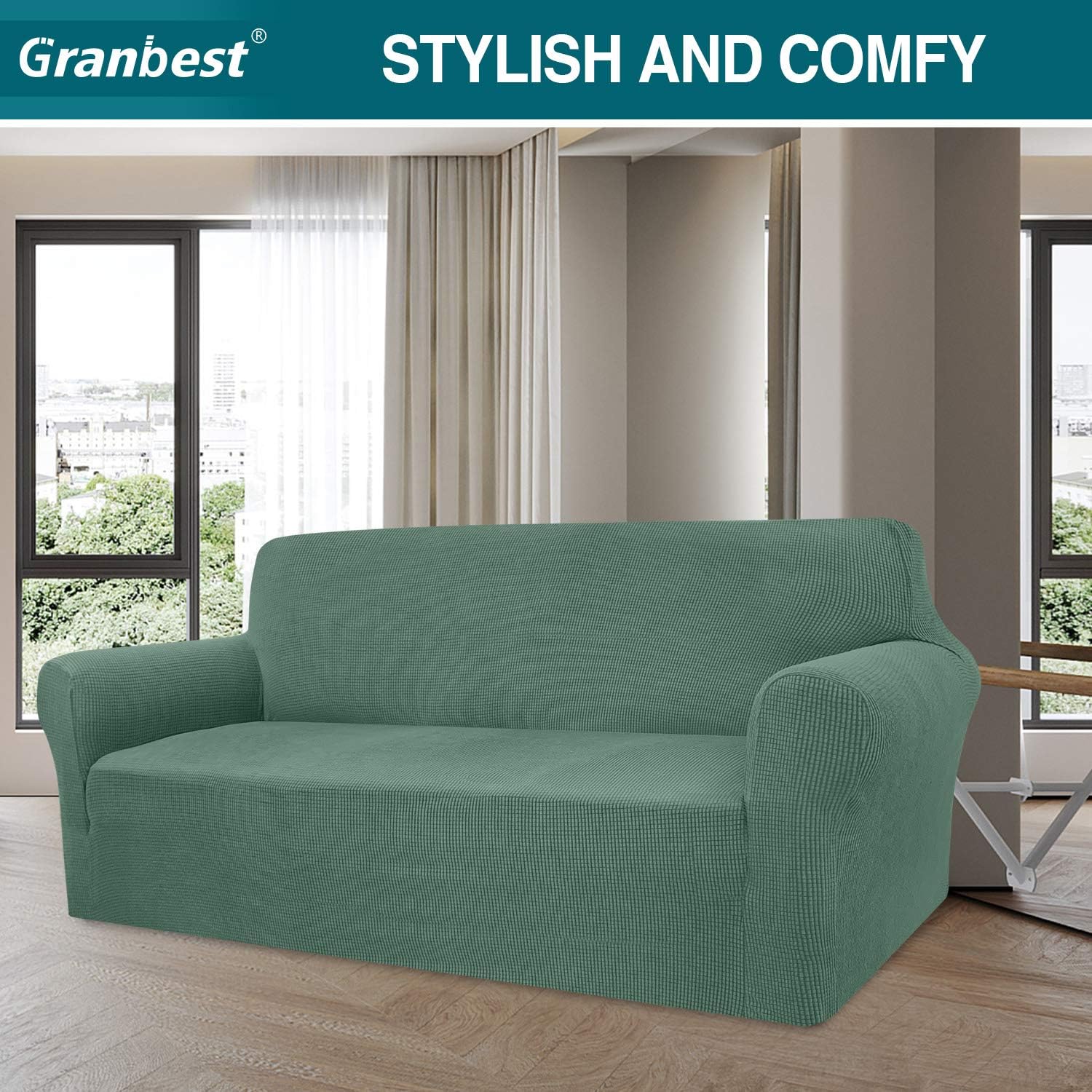 Granbest - housse de canapé moderne - 4 places - jacquard élastique vert sauge, protection animaux