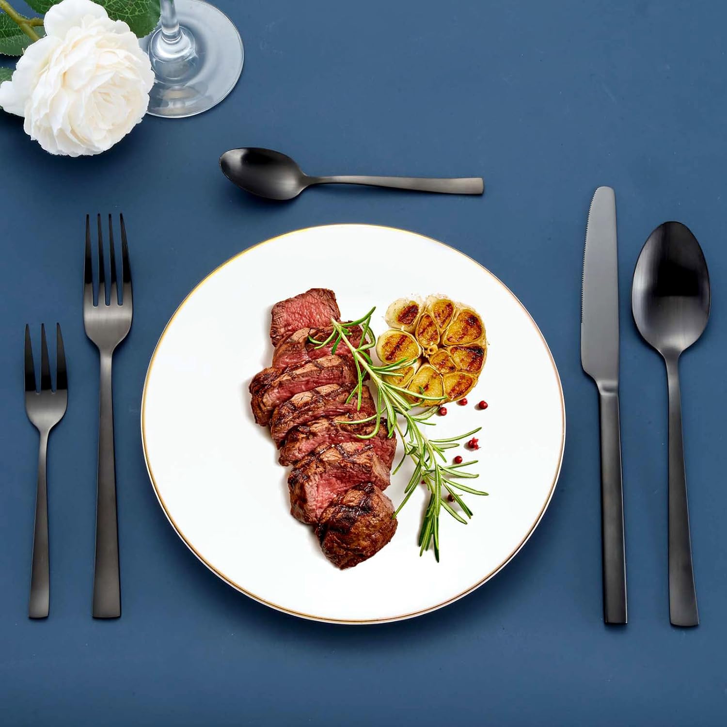 Hunnycook - couverts 60 pièces - design noir, inox, lavable, 12 pers