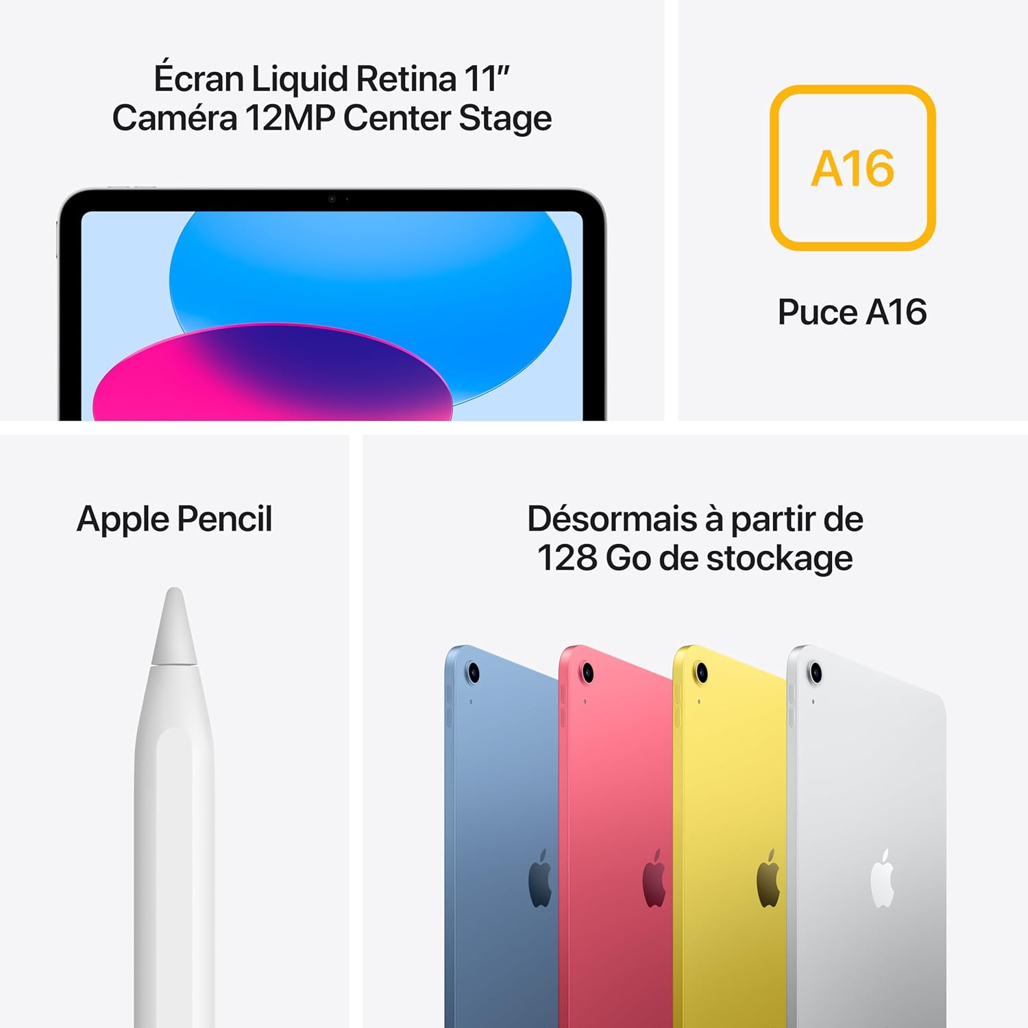 Apple - iPad (série A16) - 11'' Liquid Retina, 128 Go, Wi-Fi, Touch ID