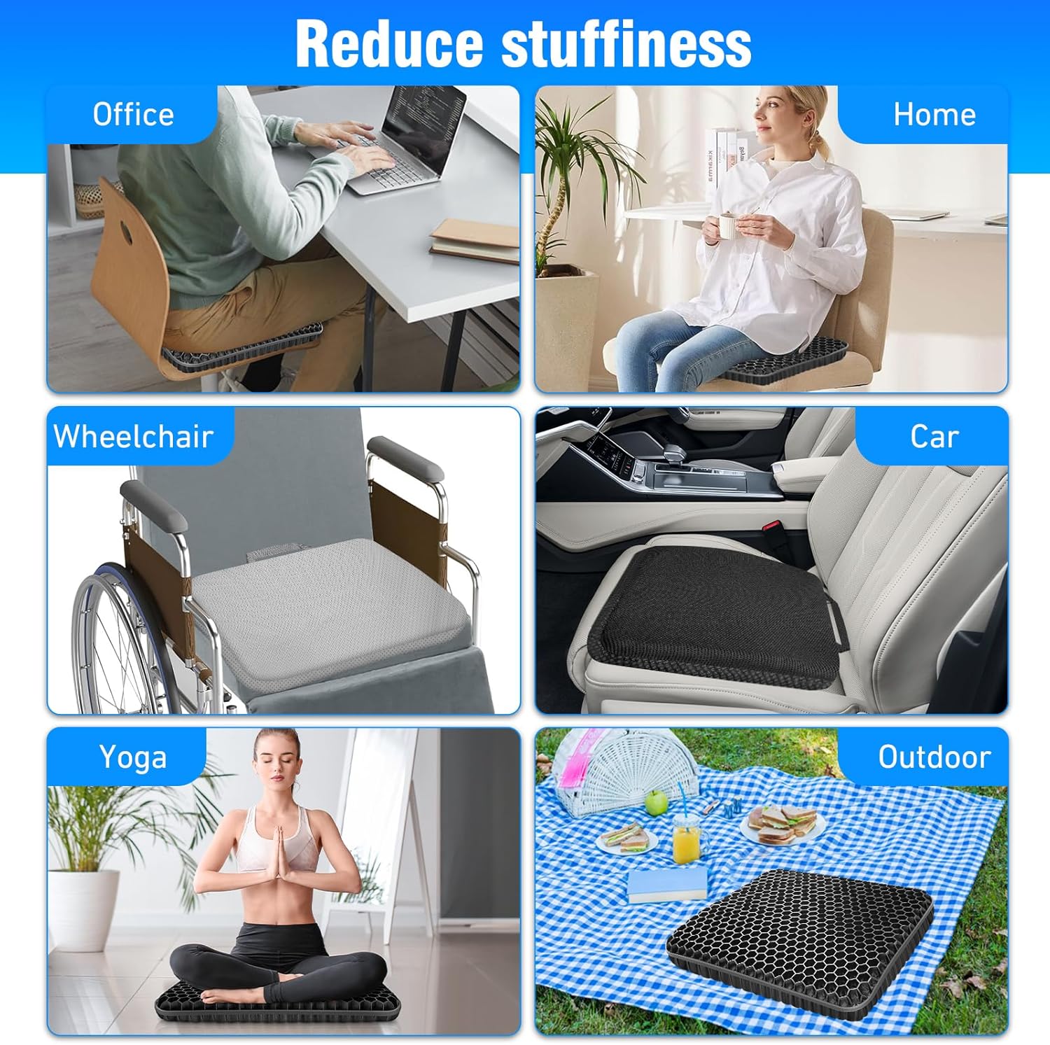 Vmingo - coussin de chaise gel respirant, housse antidérapante, soutien orthopédique, noir