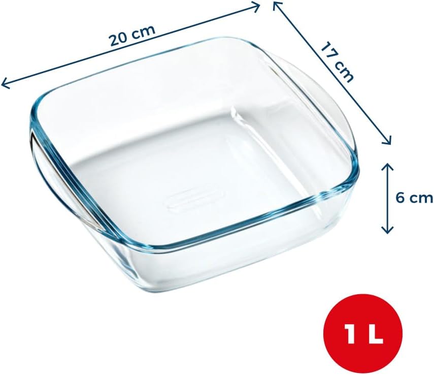 Pyrex - Prepware carré - 20x17cm, verre, 1L, lot de 2