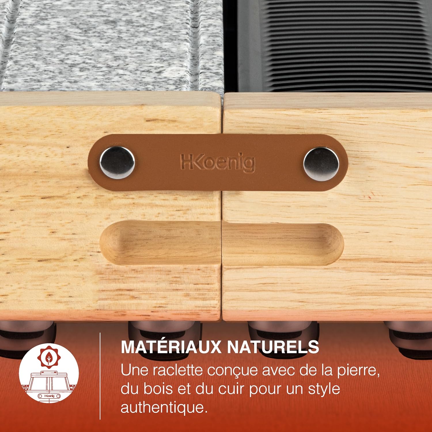 H.Koenig - raclette/fondue 8 pers - granit/bois - socle 180°, WOD360