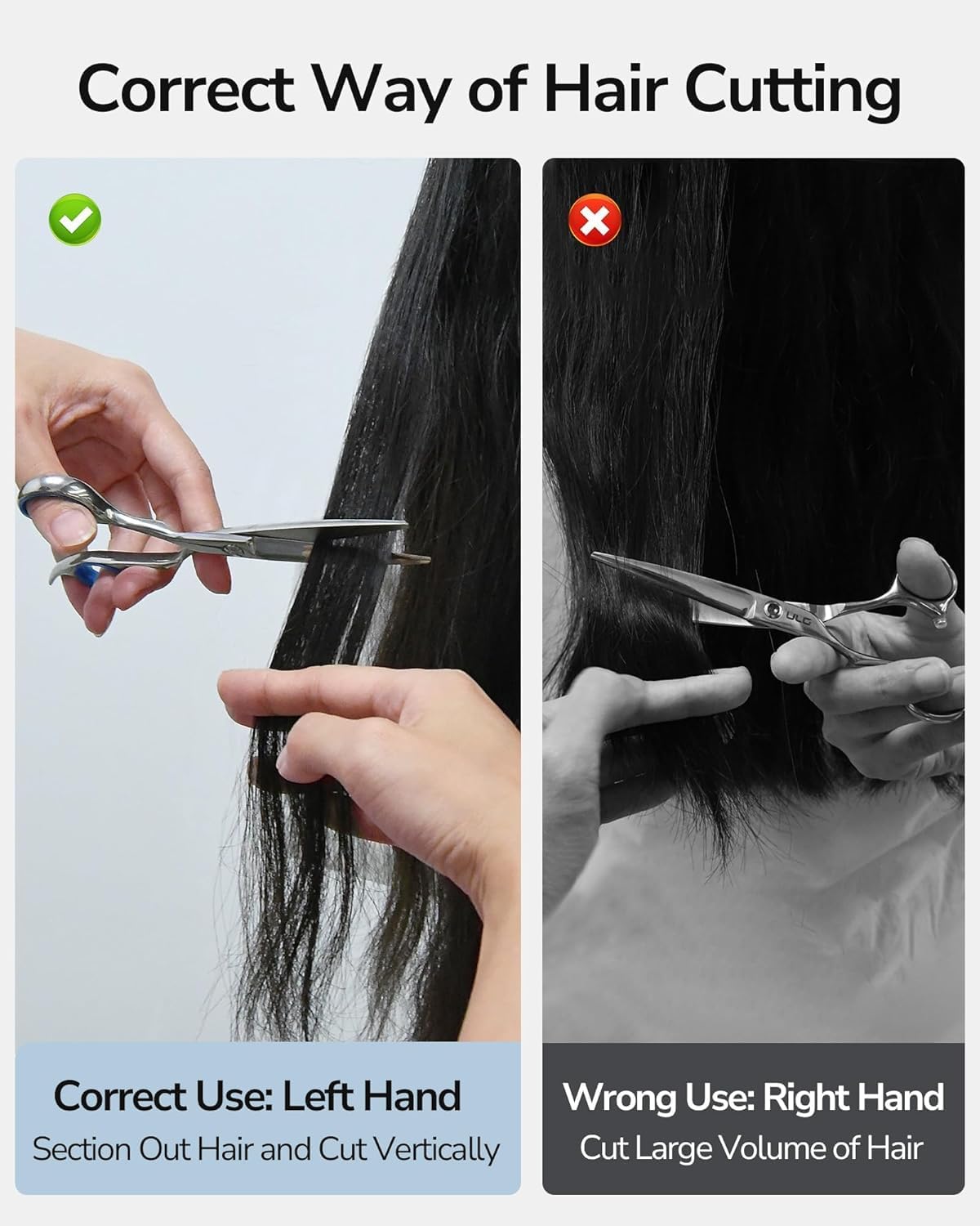 ULG - Ciseaux de coiffure gauchers - 16,5 cm - acier inox japonais, lame rasoir