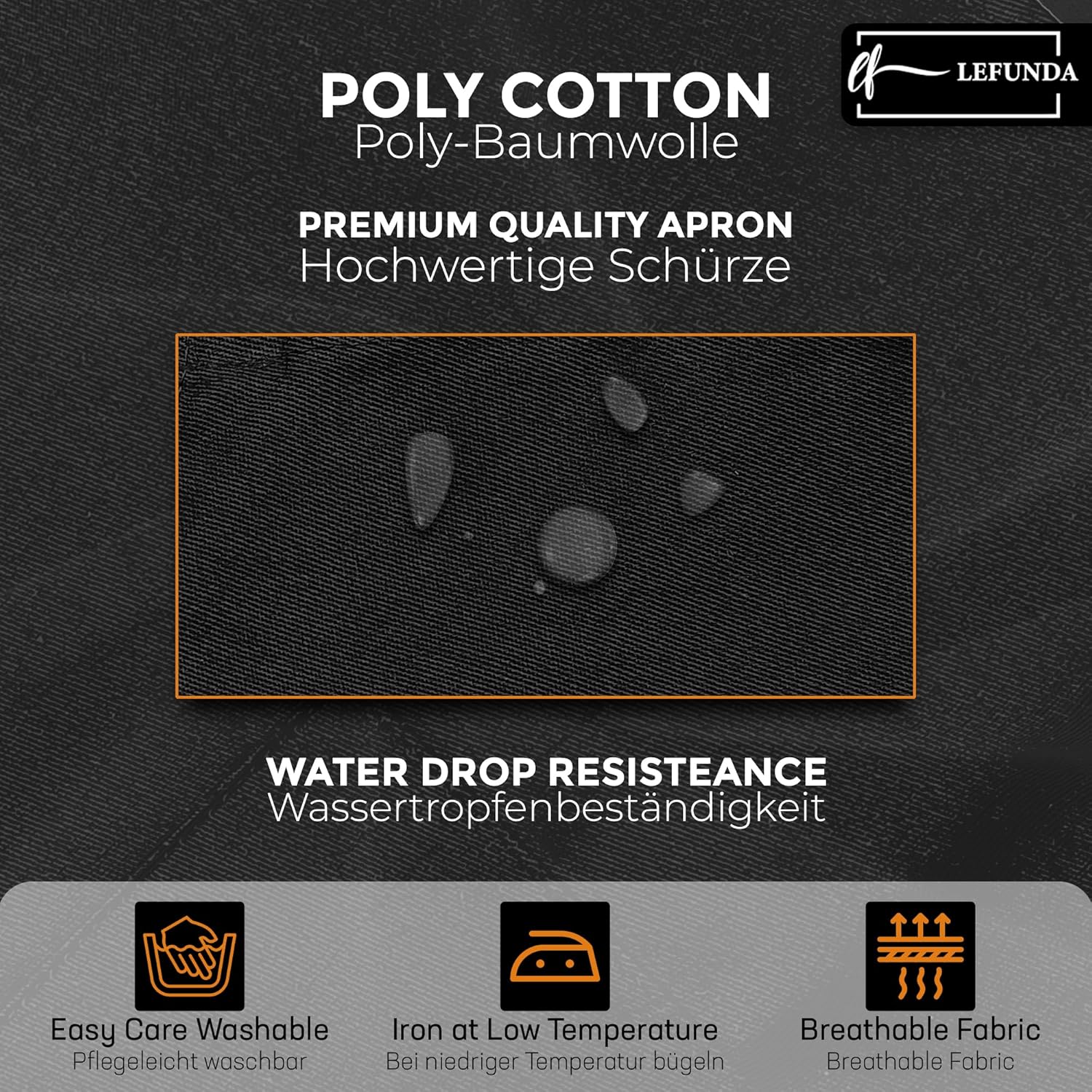 LEFUNDA - tablier cuisine étanche 3 poches, réglable longues lanières