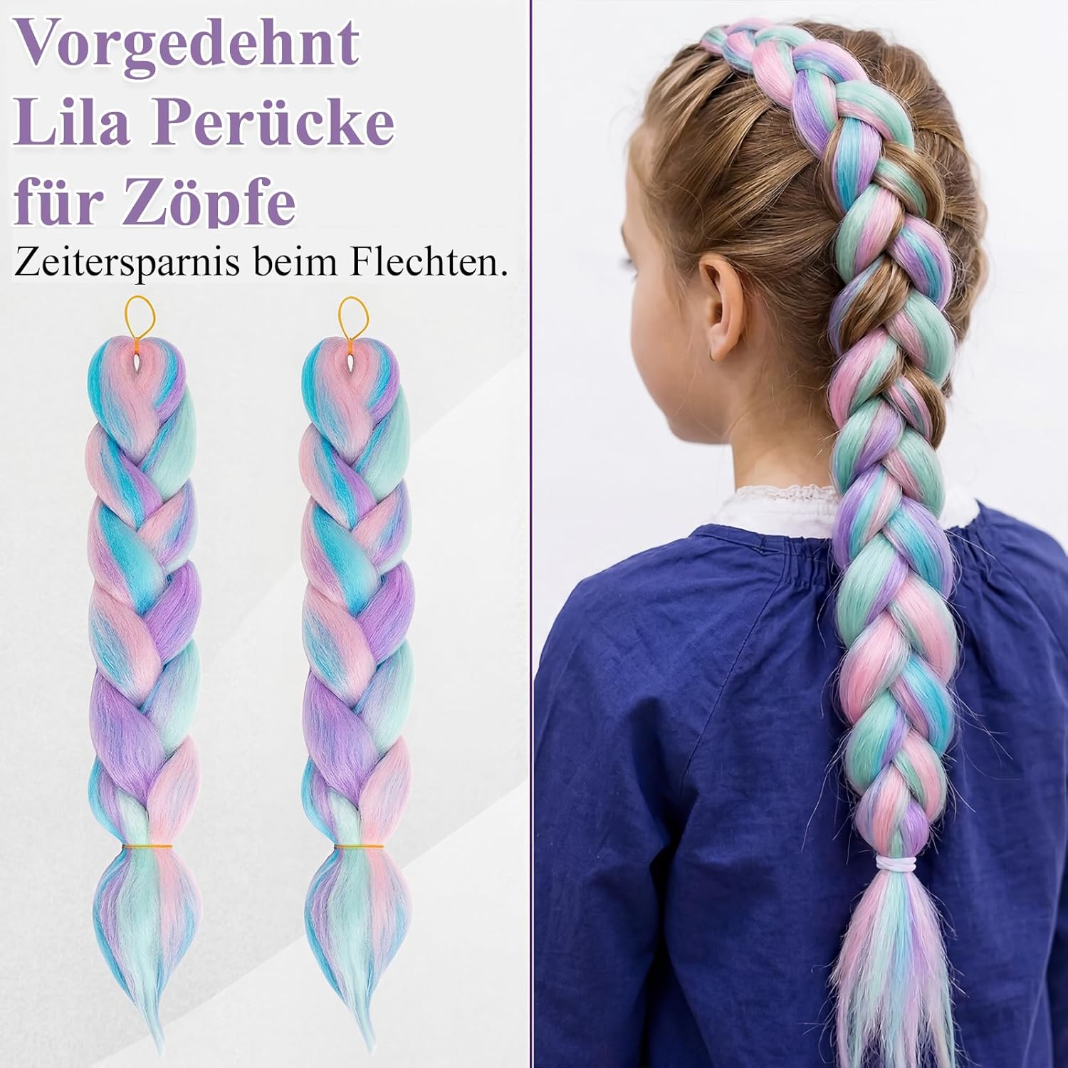 Perruque enfant cosplay Halloween femme, 2 pièces, cheveux synthétiques