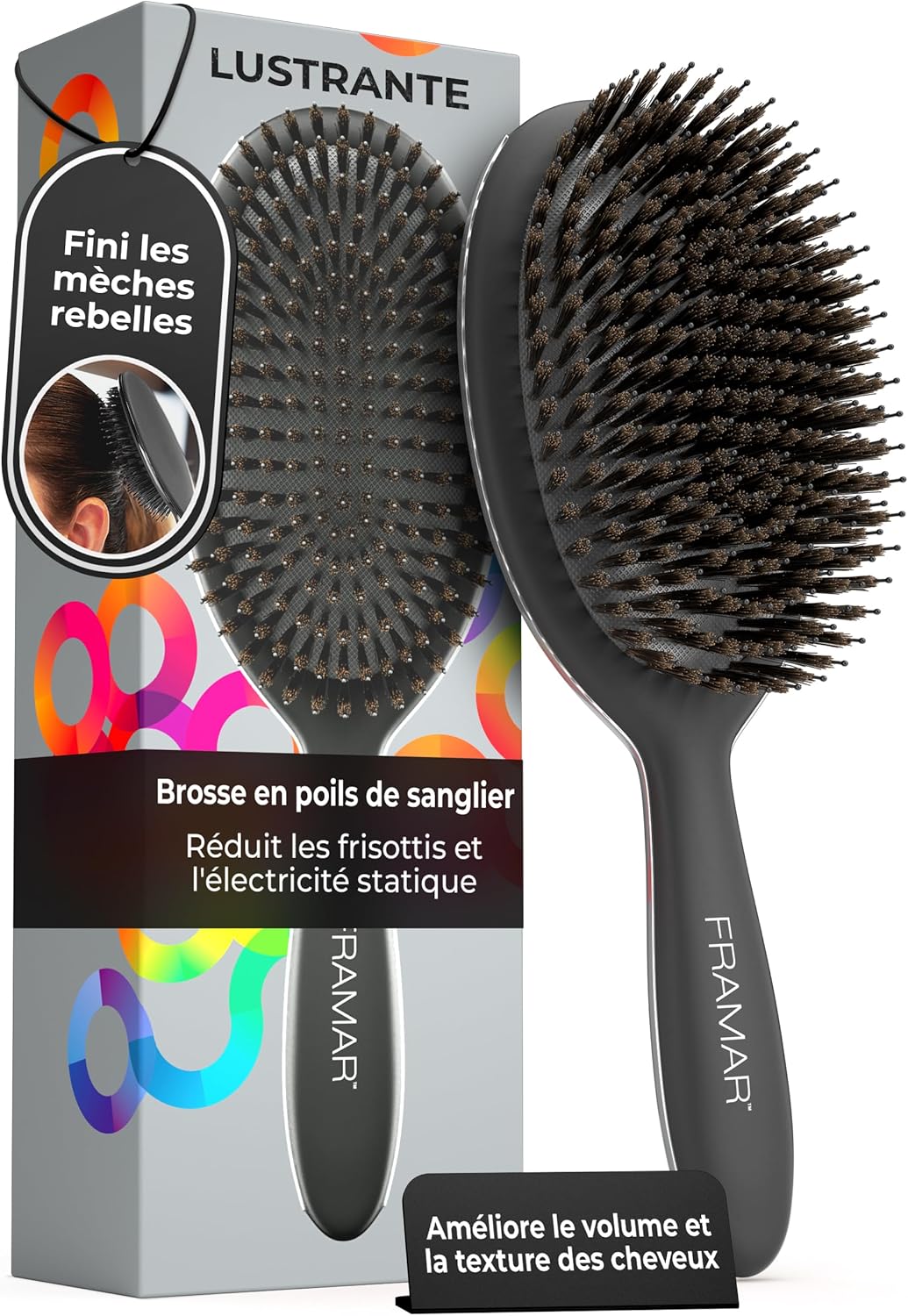 FRAMAR - Brosse poils de sanglier - souple, naturelle, volume, brillance