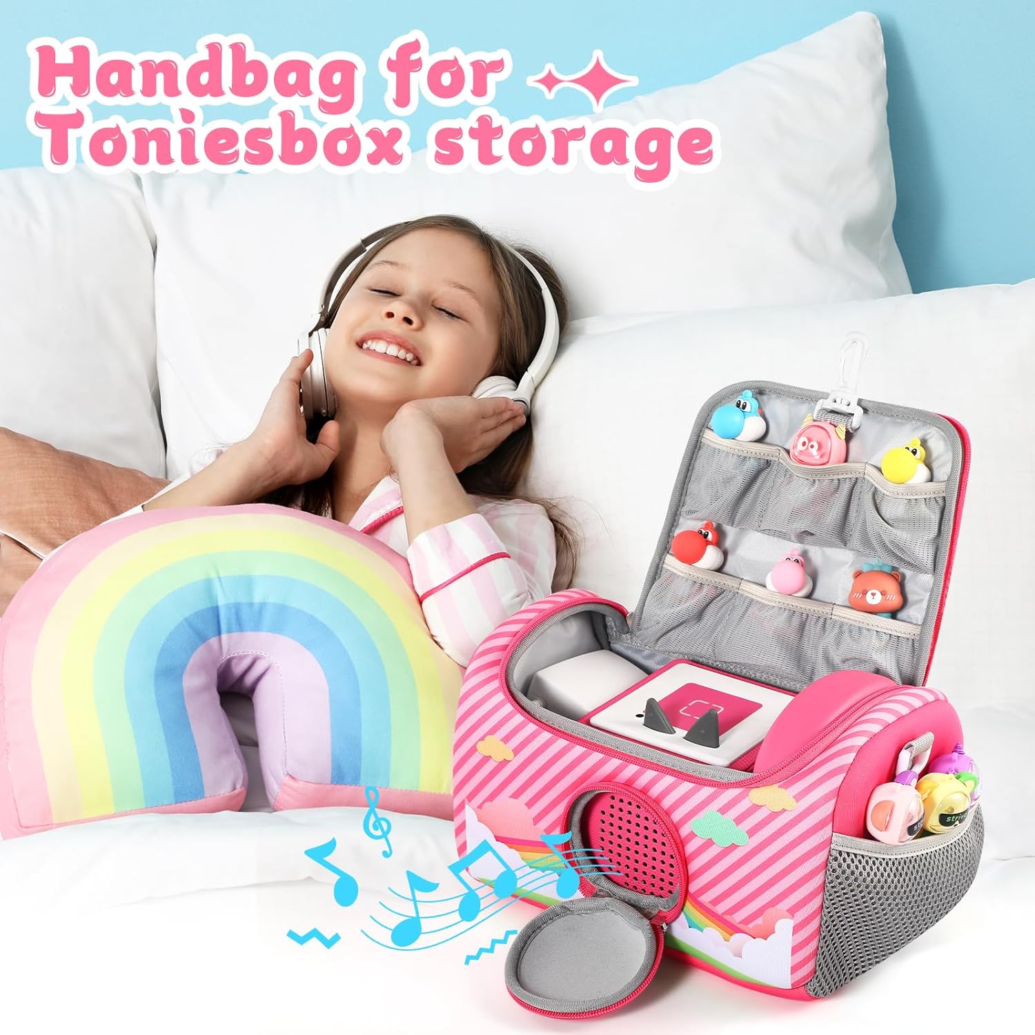 Étui de transport Toniebox - organiseur sac rose - compartiments accessoires - kit de démarrage 1&2