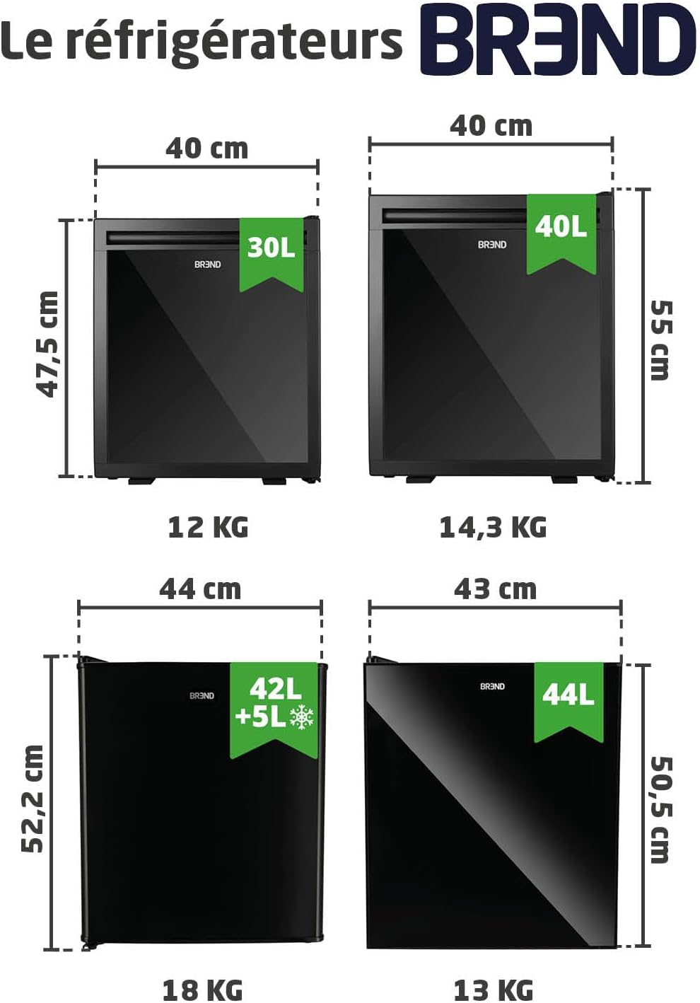 BREND - mini-réfrigérateur 40L, porte réversible, température réglable, BR-2227