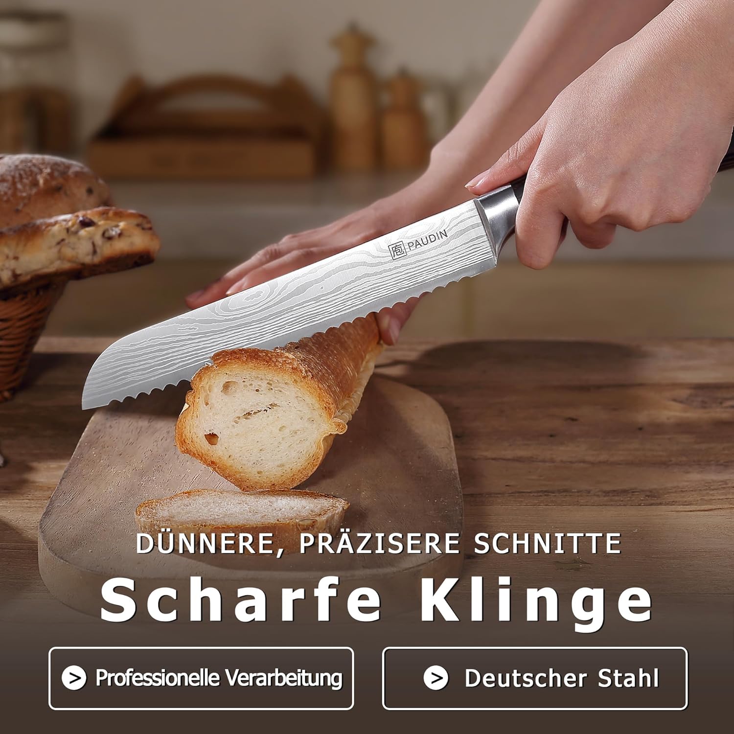 PAUDIN - Couteau à Pain Série Pro - 8 pouces - lame dentelée inox haut carbone