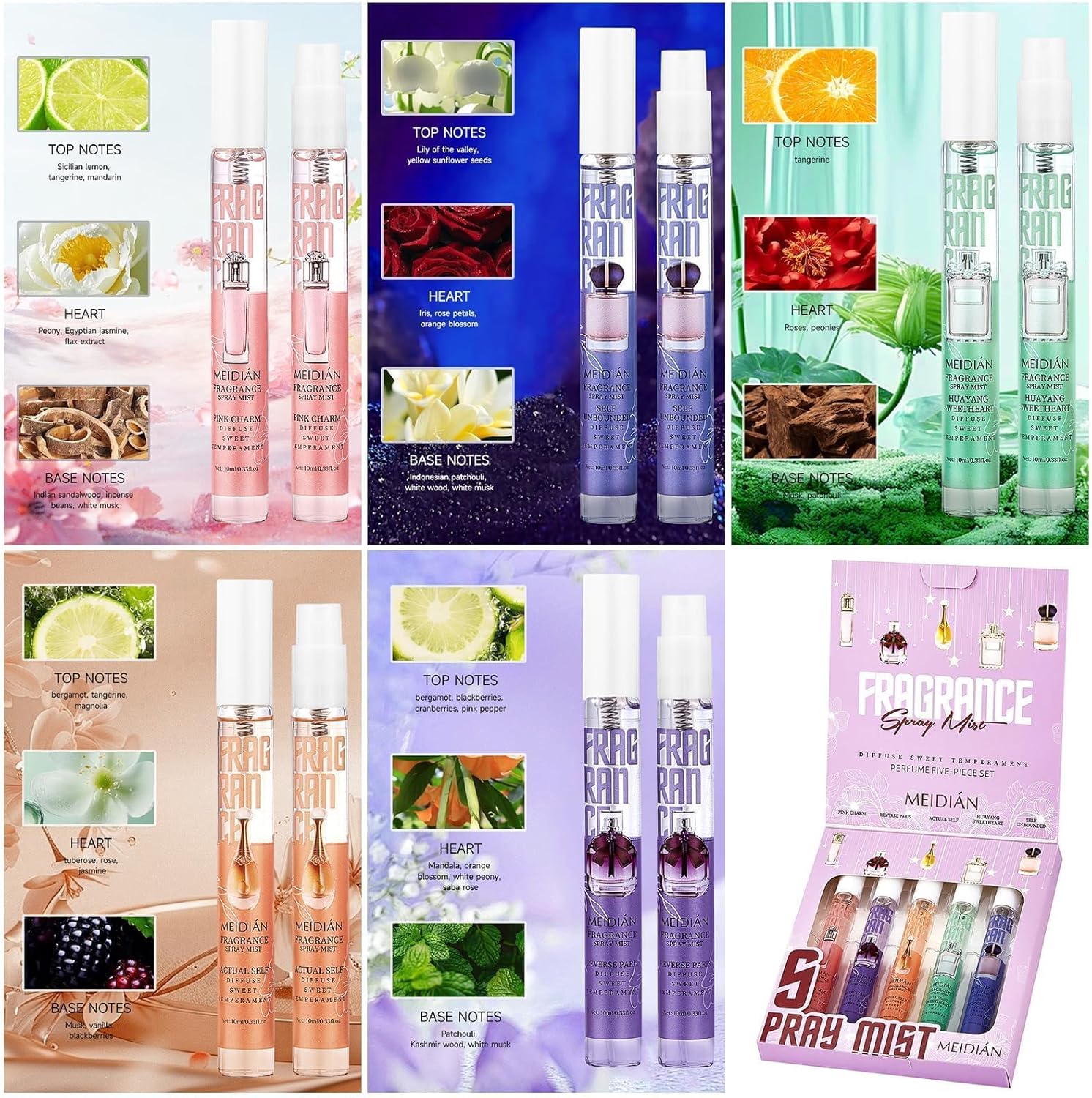 Coffret brume corporelle femme - floral frais - 5x10ml - cheveux & corps