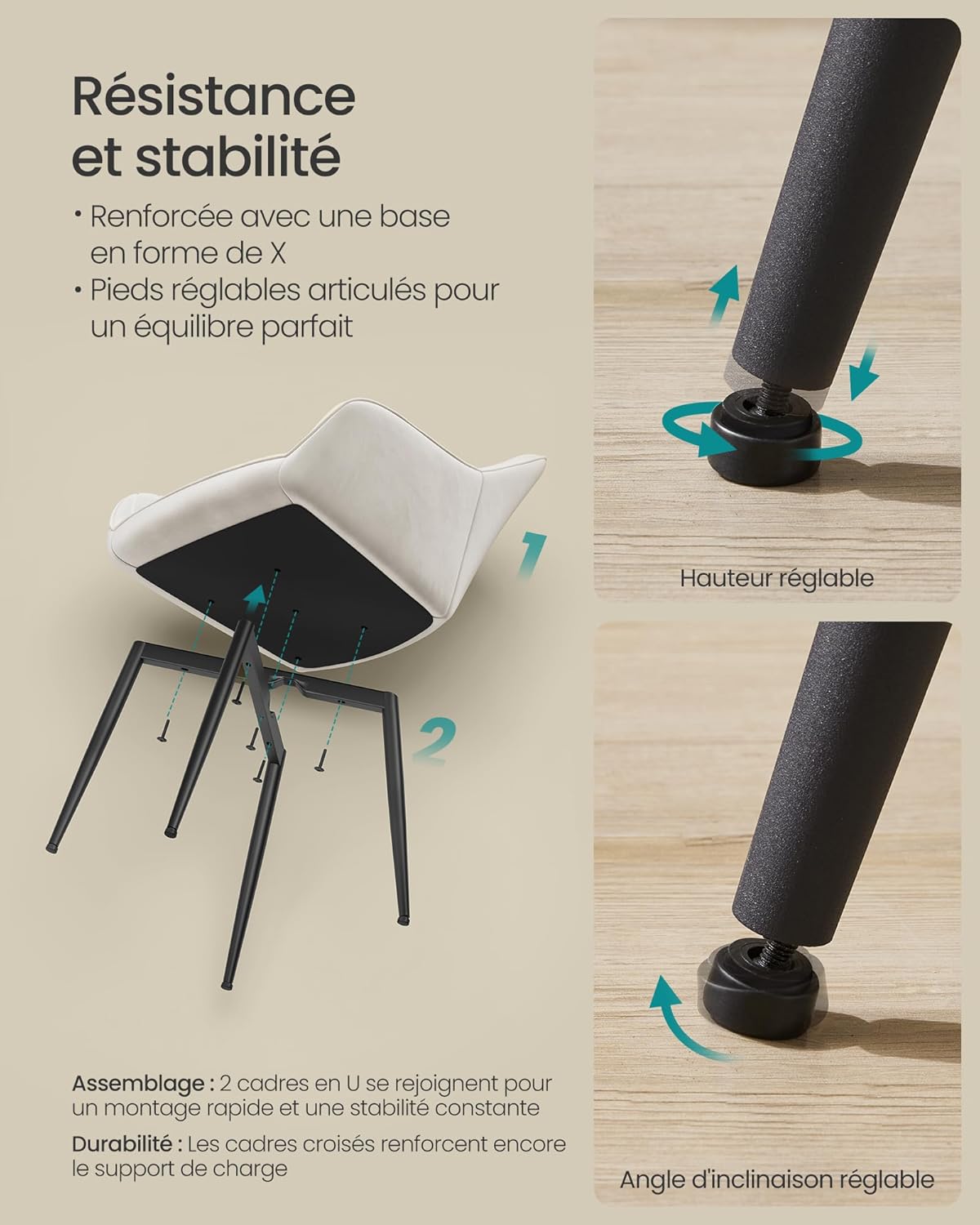 SONGMICS - fauteuil salle à manger velours, accoudoirs, métal, 120kg, LDC087W01