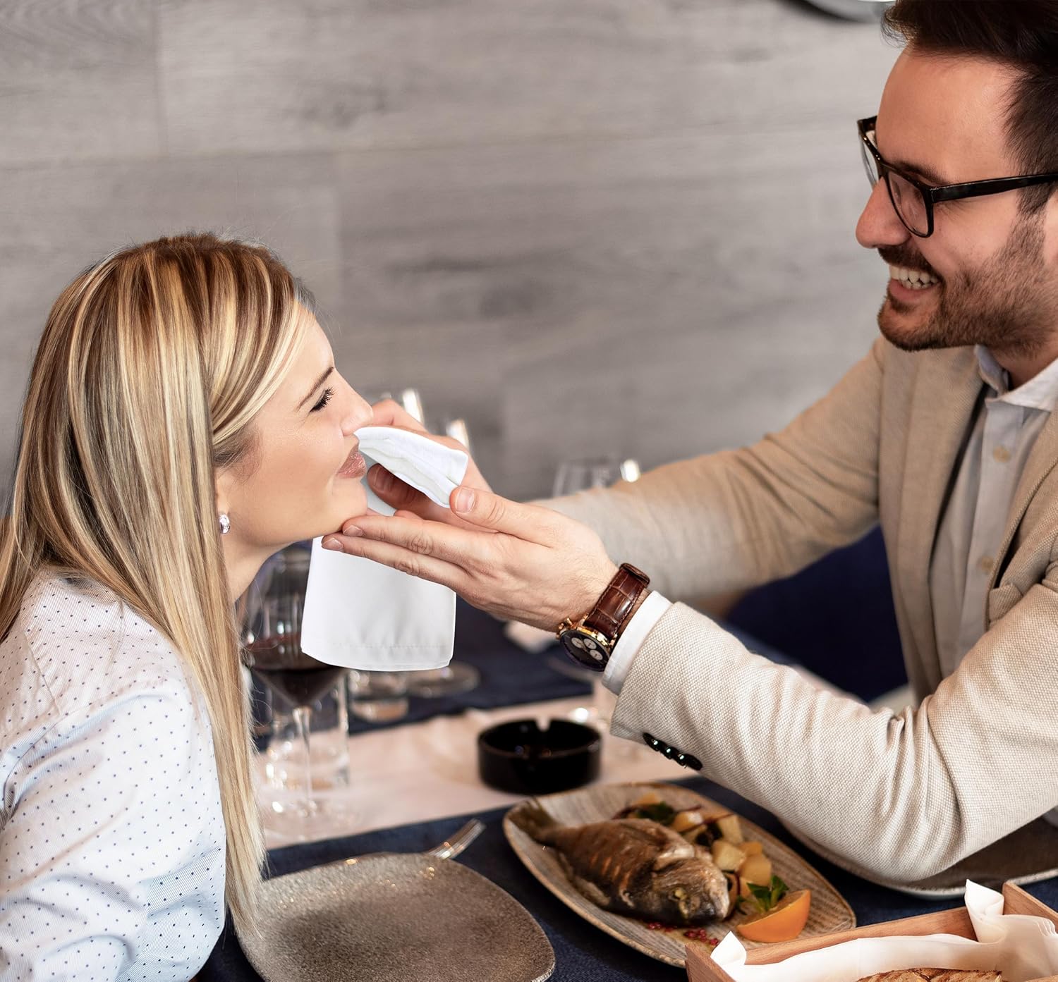 KICHLY - serviettes tissu lot 24, 43x43 cm, polyester blanc doux, réutilisables