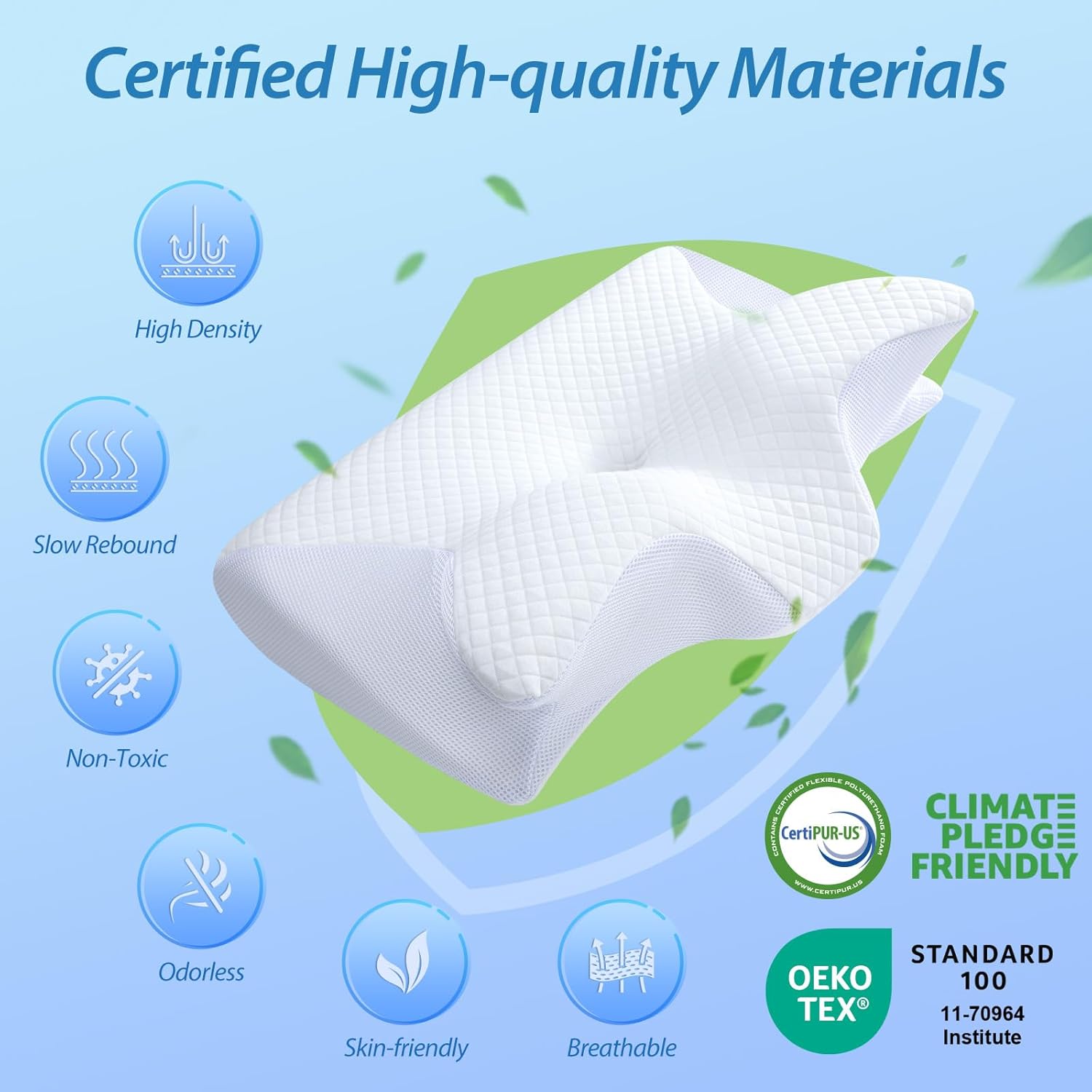 HOMCA - Oreiller ergonomique 2-en-1, mémoire de forme, 60x40x12/14 cm, soutien cervical