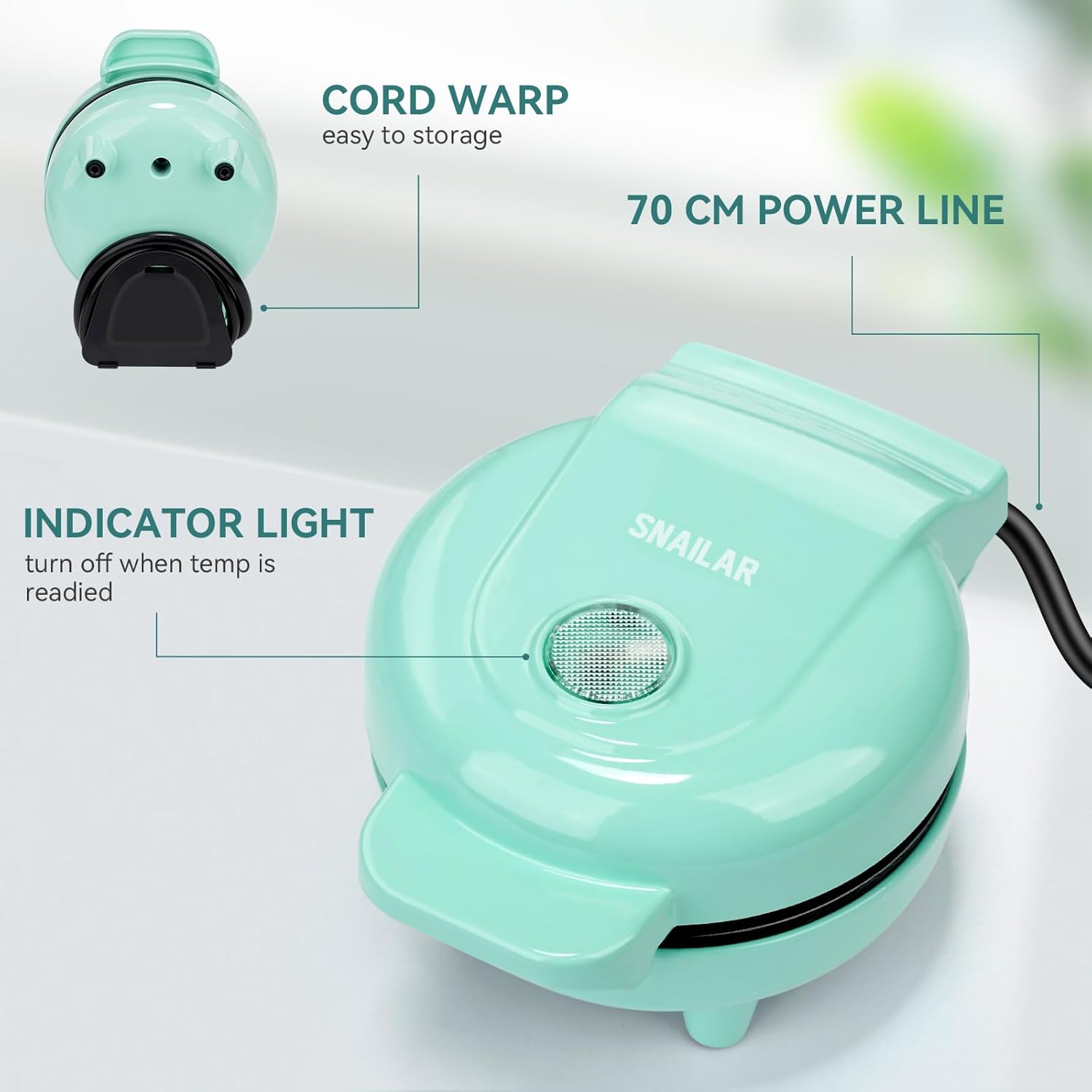 SNAILAR - mini gaufrier classique, compact, 550W, vert, petit format