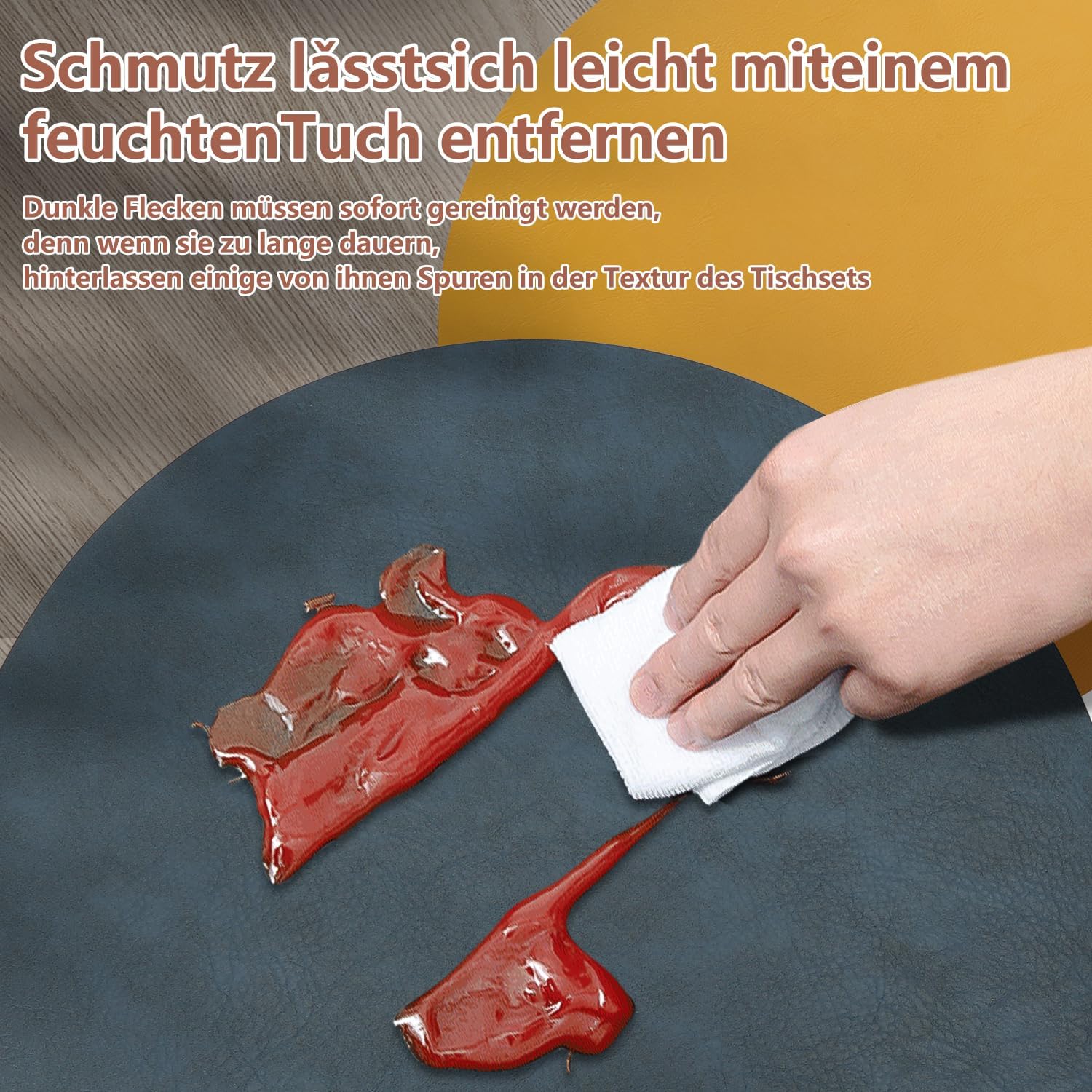 Set de table - rond 36x36cm - cuir PU, lavable, antidérapant, lot de 6