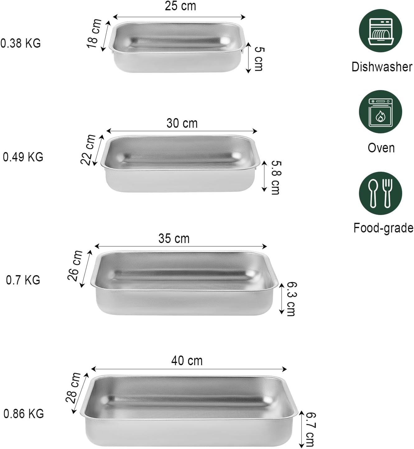 ROSSETTO - Plat à four inox set 4 pièces, poignées, texture nid d'abeille, rectangulaire