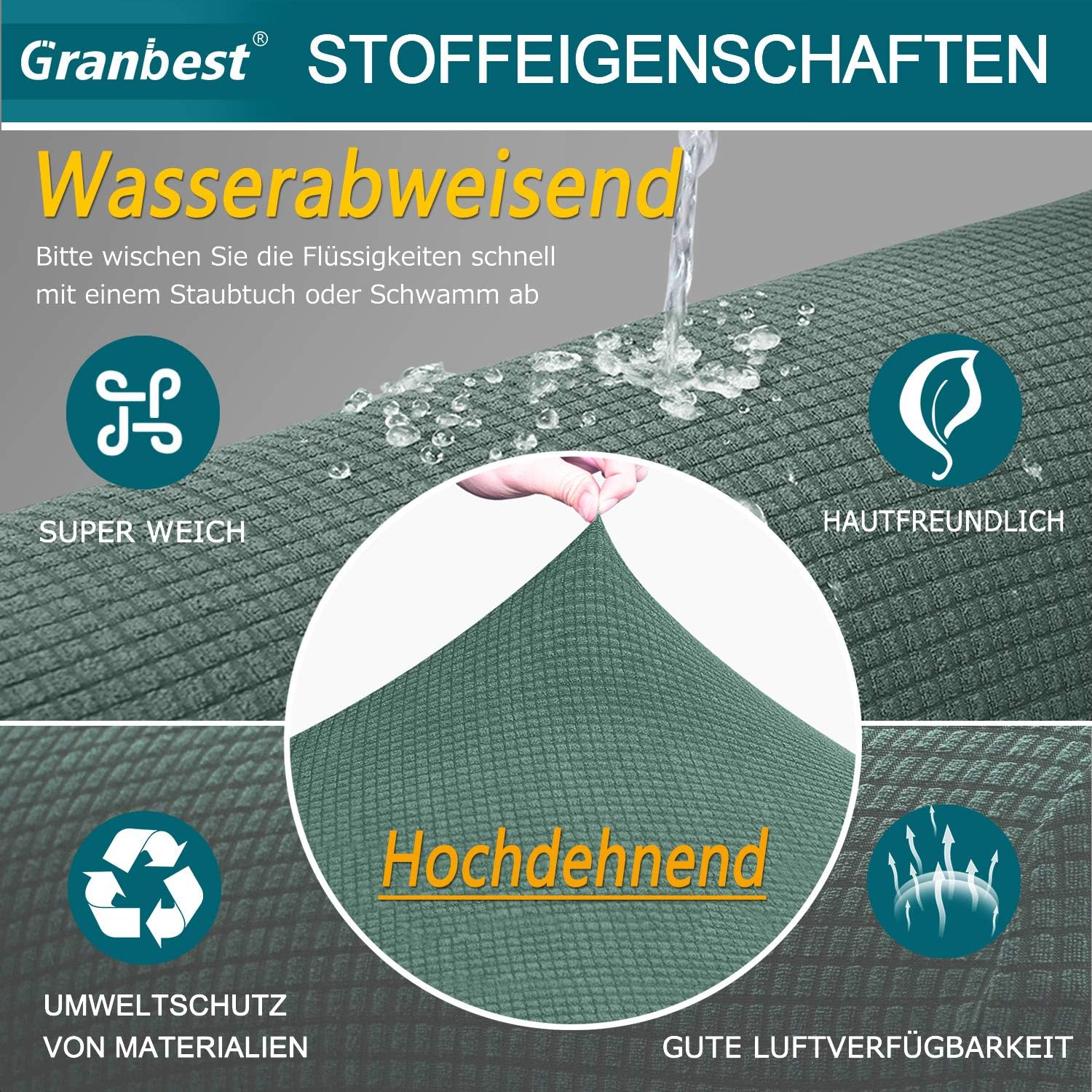 Granbest - Housse de canapé imperméable 3 places - élastique, durable, couleur vert matcha