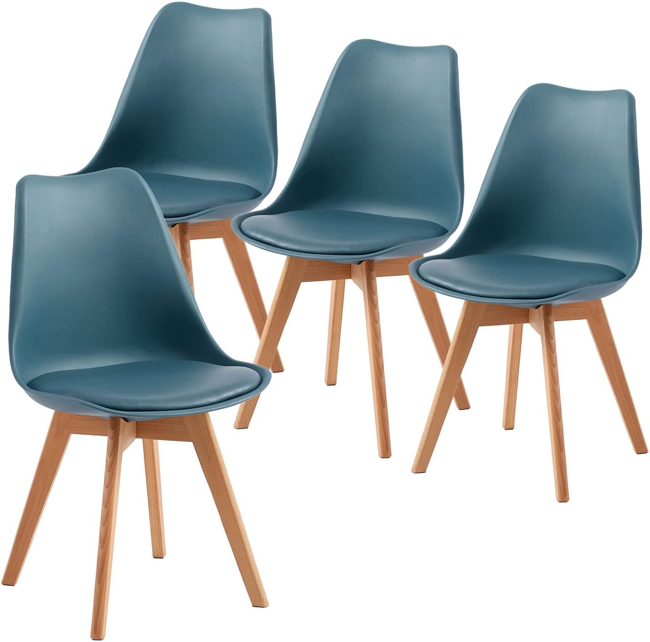 EGGREE - lot de 4 chaises scandinaves - bois hêtre, rembourrées, bleu foncé