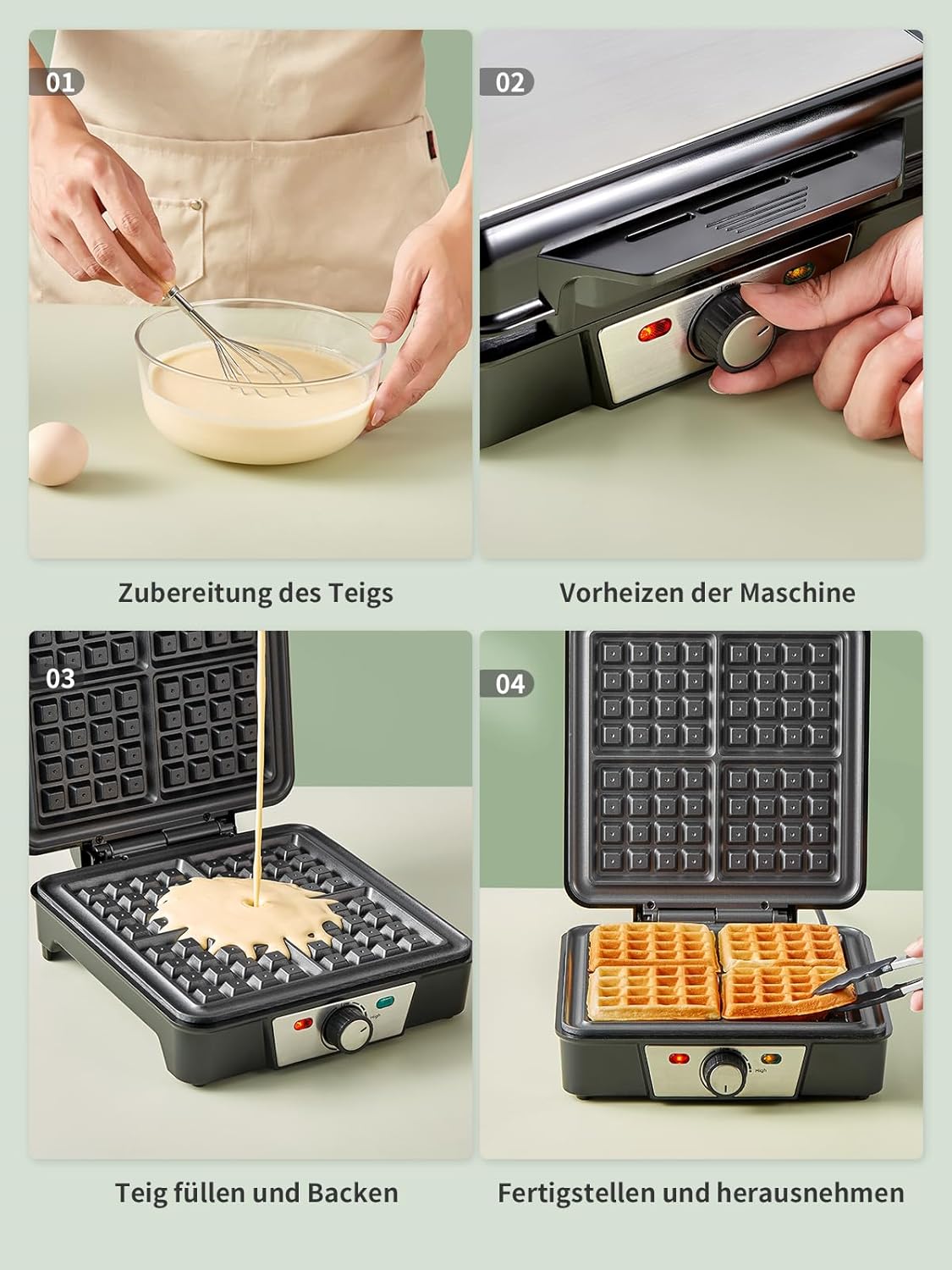 Gaufrier Belge - 1200W - contrôle température 5 vitesses, poignée isolante, lumière cuisson