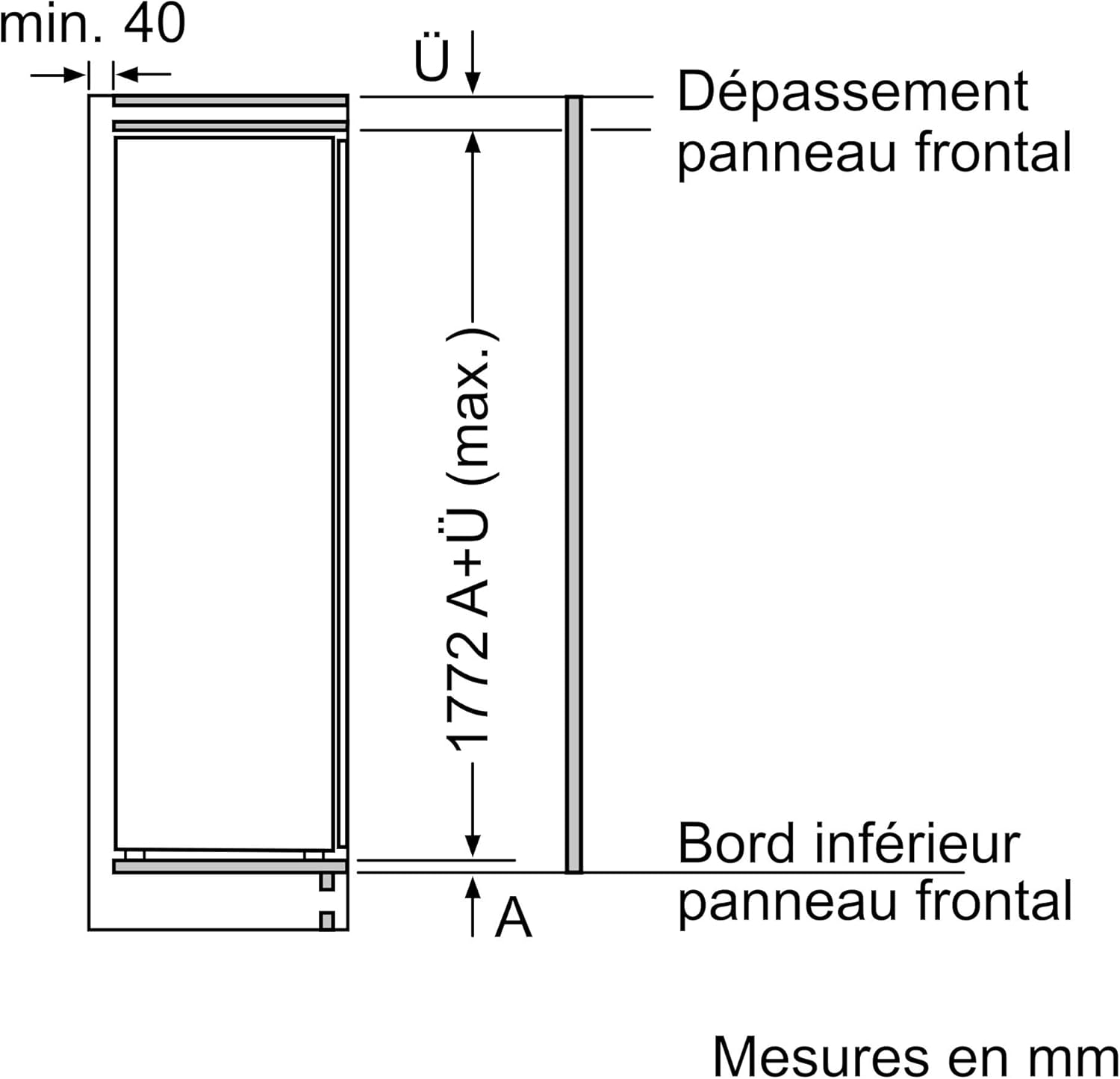 Bosch - Série 2 KIL82NSE0 - 177,2x54,1cm, 280L, réfrigérateur encastrable