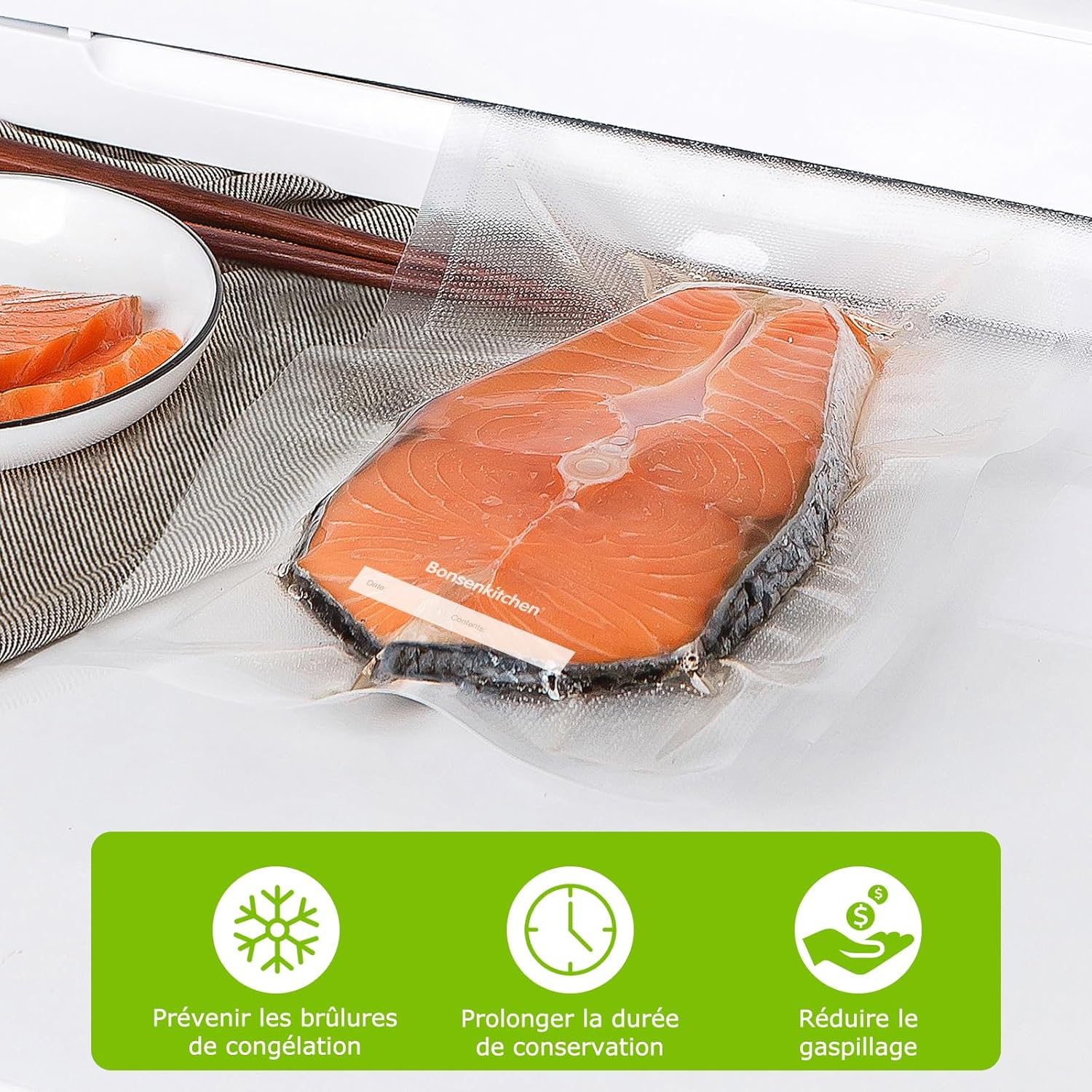 Bonsenkitchen - sacs sous vide VB3205 - 20x30 cm - 100 sachets gaufrés, conservation et cuisson