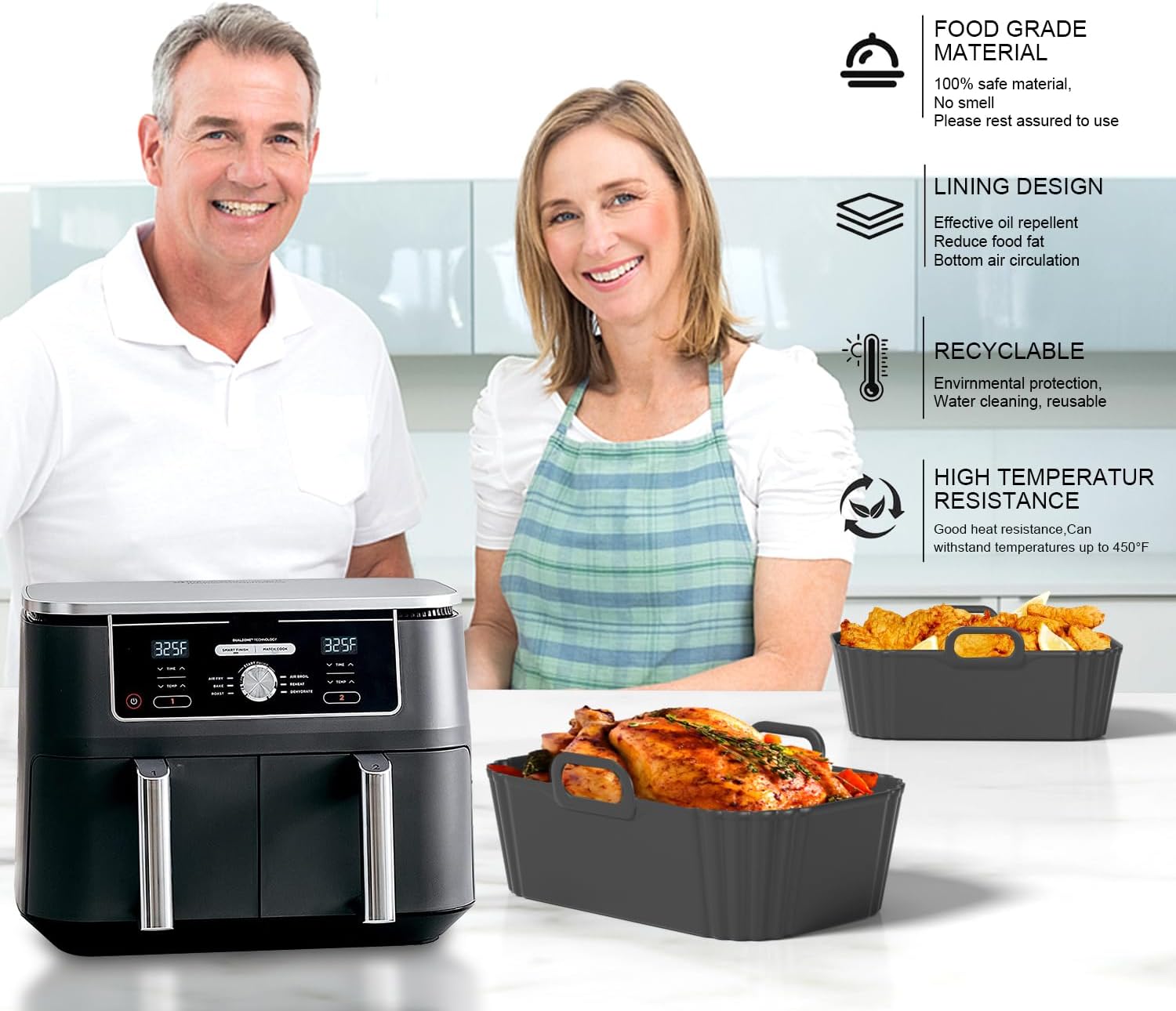 Moule silicone air fryer - compatible 7,6L à 9,5L - réutilisable - accessoires pour friteuse - AF300EU AF400EU AF200EU