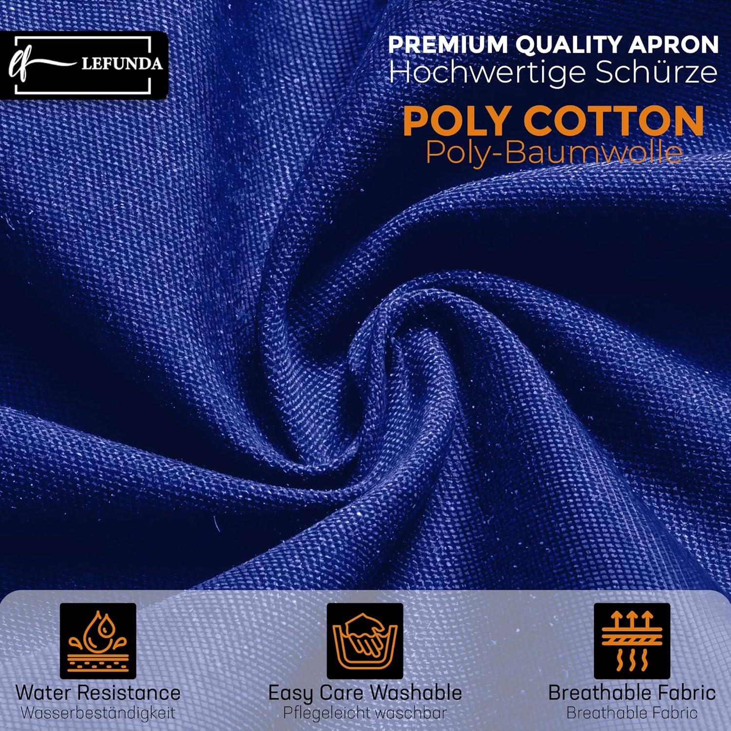 LEFUNDA - tablier cuisine 3 poches, étanche, réglable, longues lanières