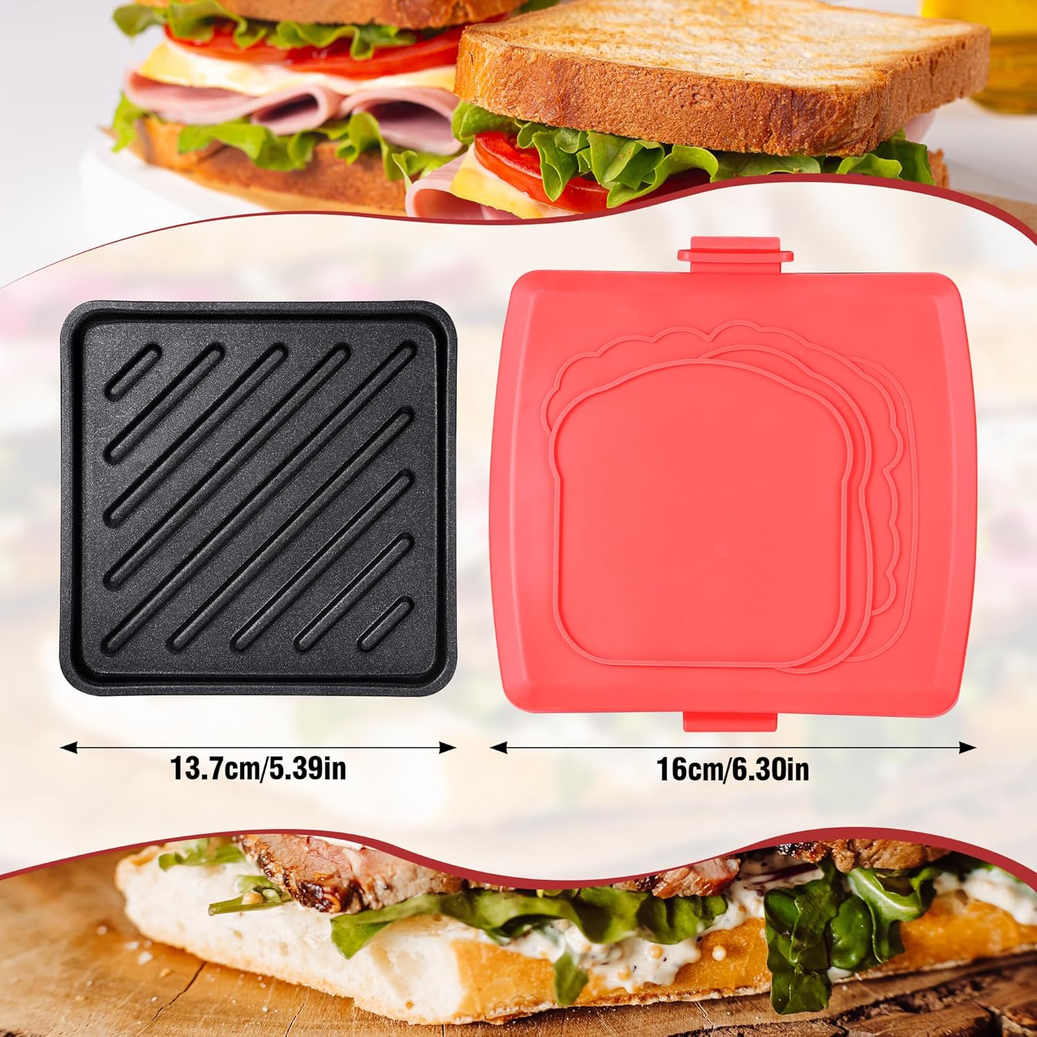 Appareil à croque-monsieur - 16x16 cm - plaques amovibles aluminium, coque silicone, usage micro-ondes