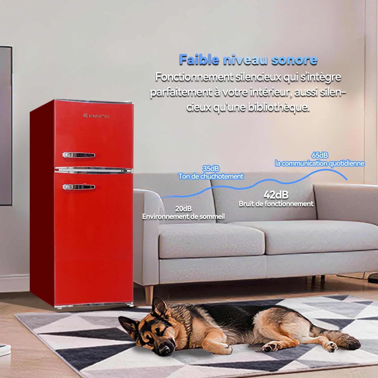 magictec - Frigo vintage série - 120L, congélateur 32L, Low Frost, éclairage LED