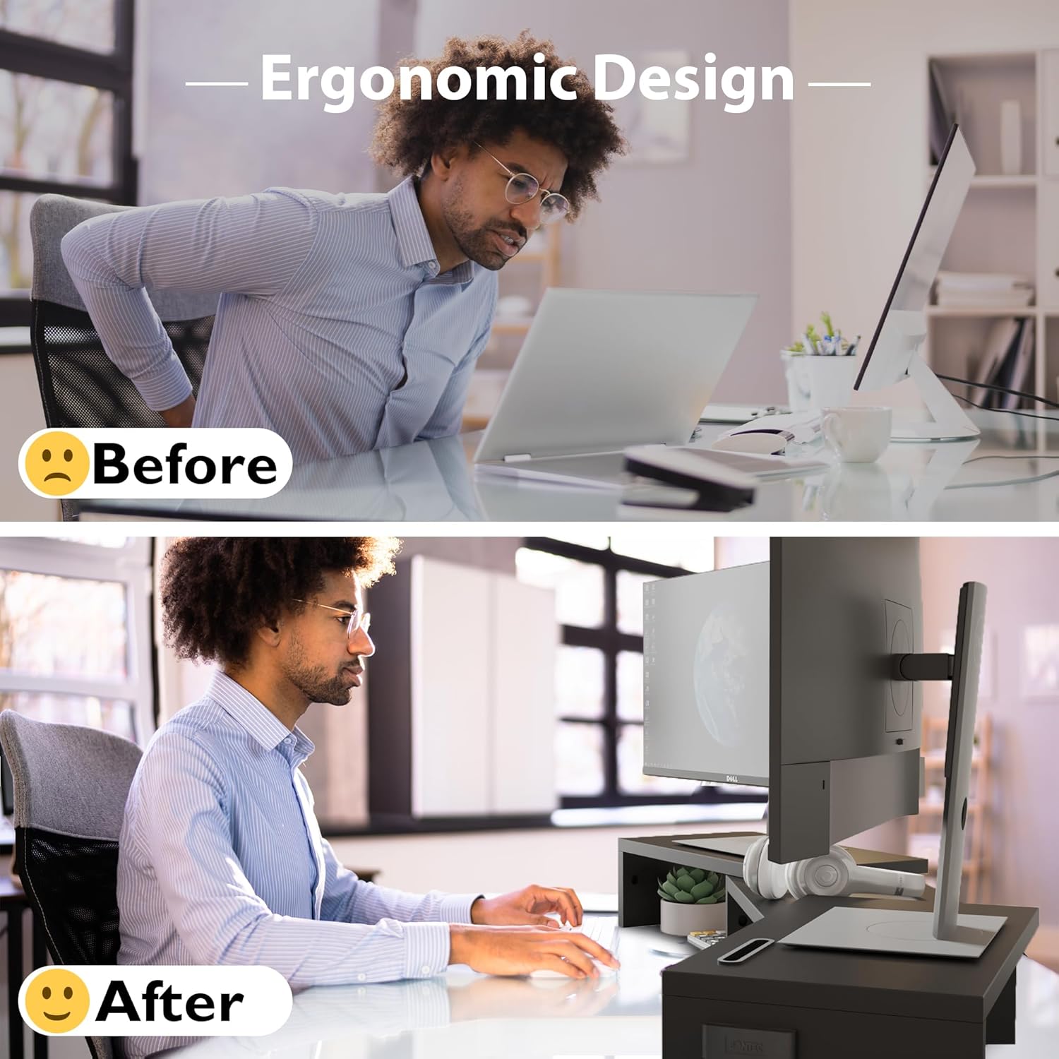 BONTEC - Support Moniteur Double - réglable bois noir - longueur et angle ajustables