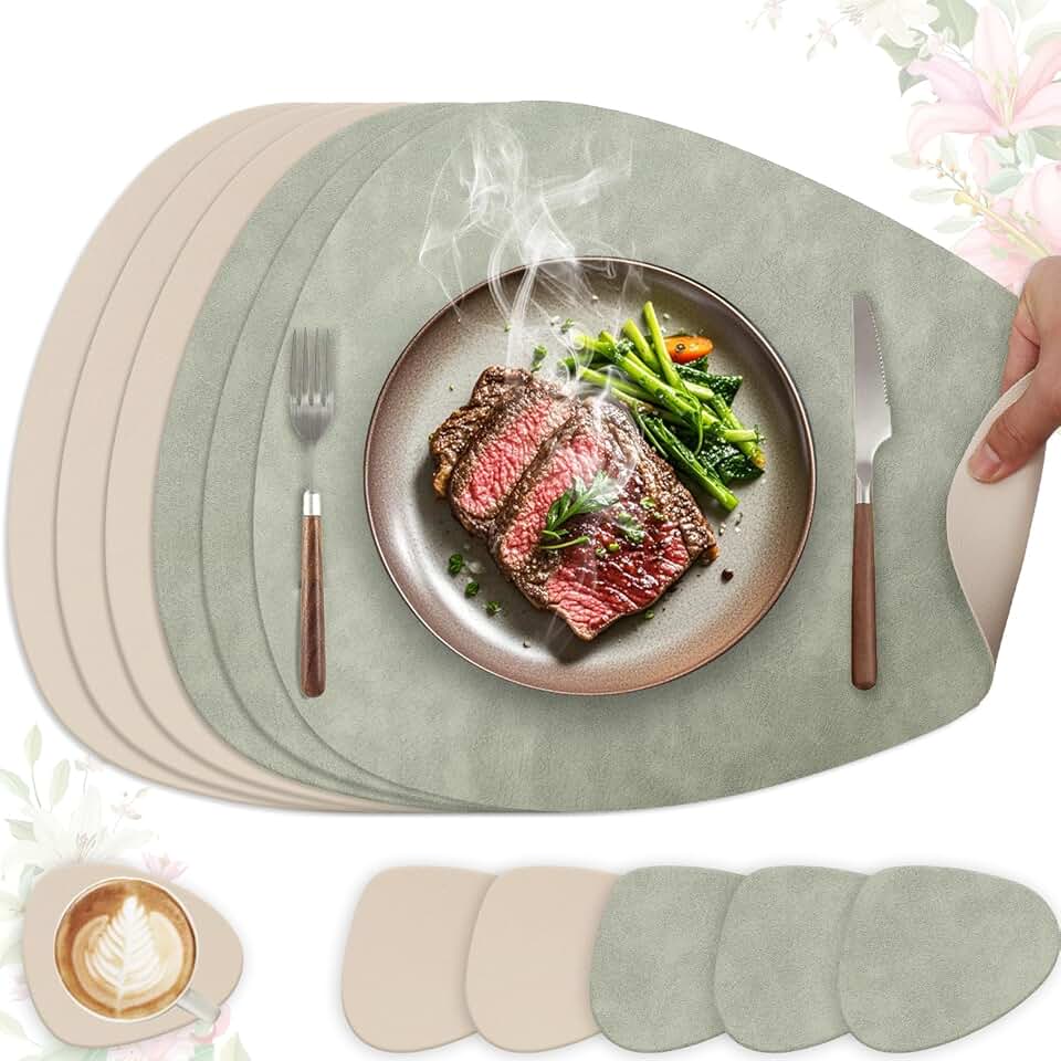 Set de table - PU cuir double face, lot de 6, 41x33cm, lavables, antidérapants