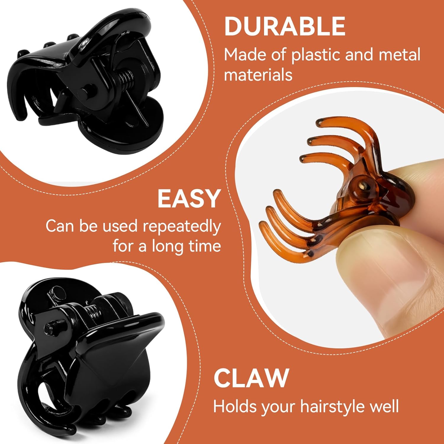 Petites pinces à cheveux - lot de 24 - antidérapantes, étui inclus, noir et marron