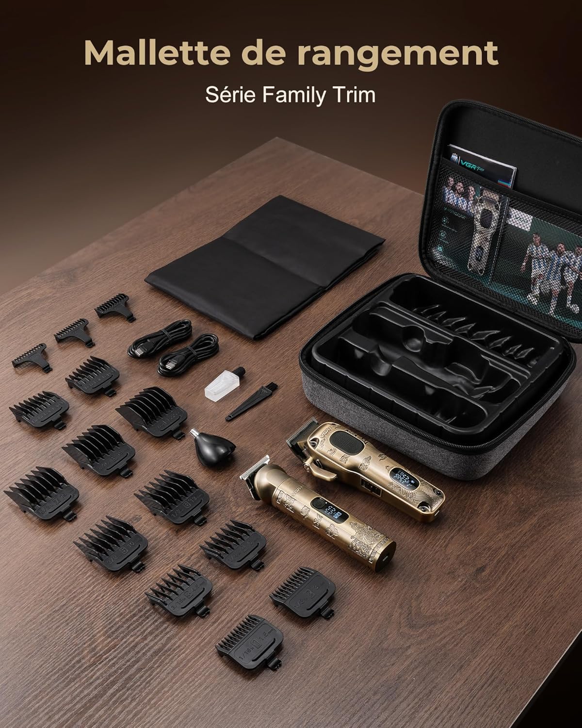 Tondeuse cheveux professionnelle sans fil, kit coupe homme, dorée