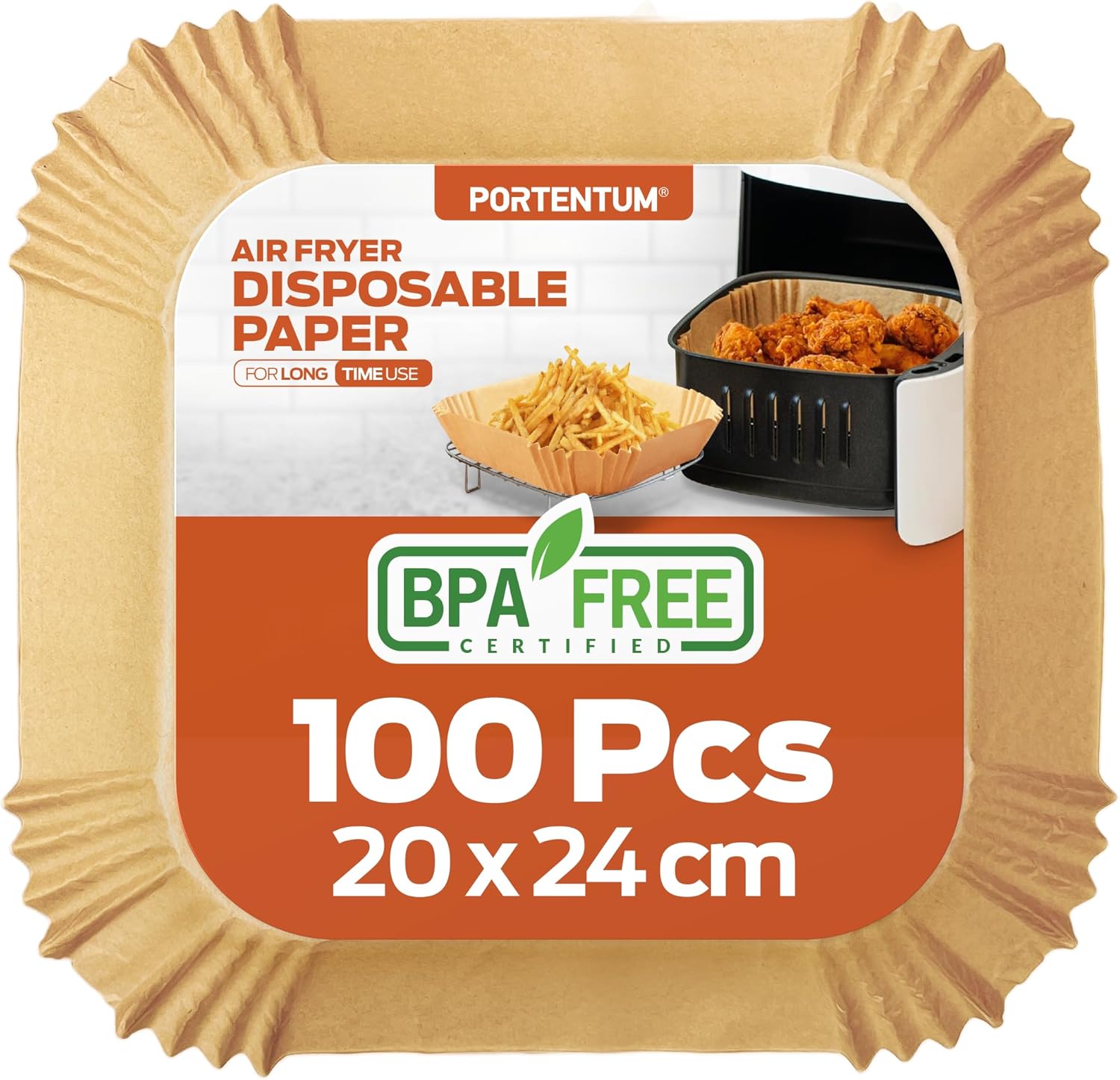 PORTENTUM - papier cuisson air fryer - 20x24cm - 100 pièces sans BPA