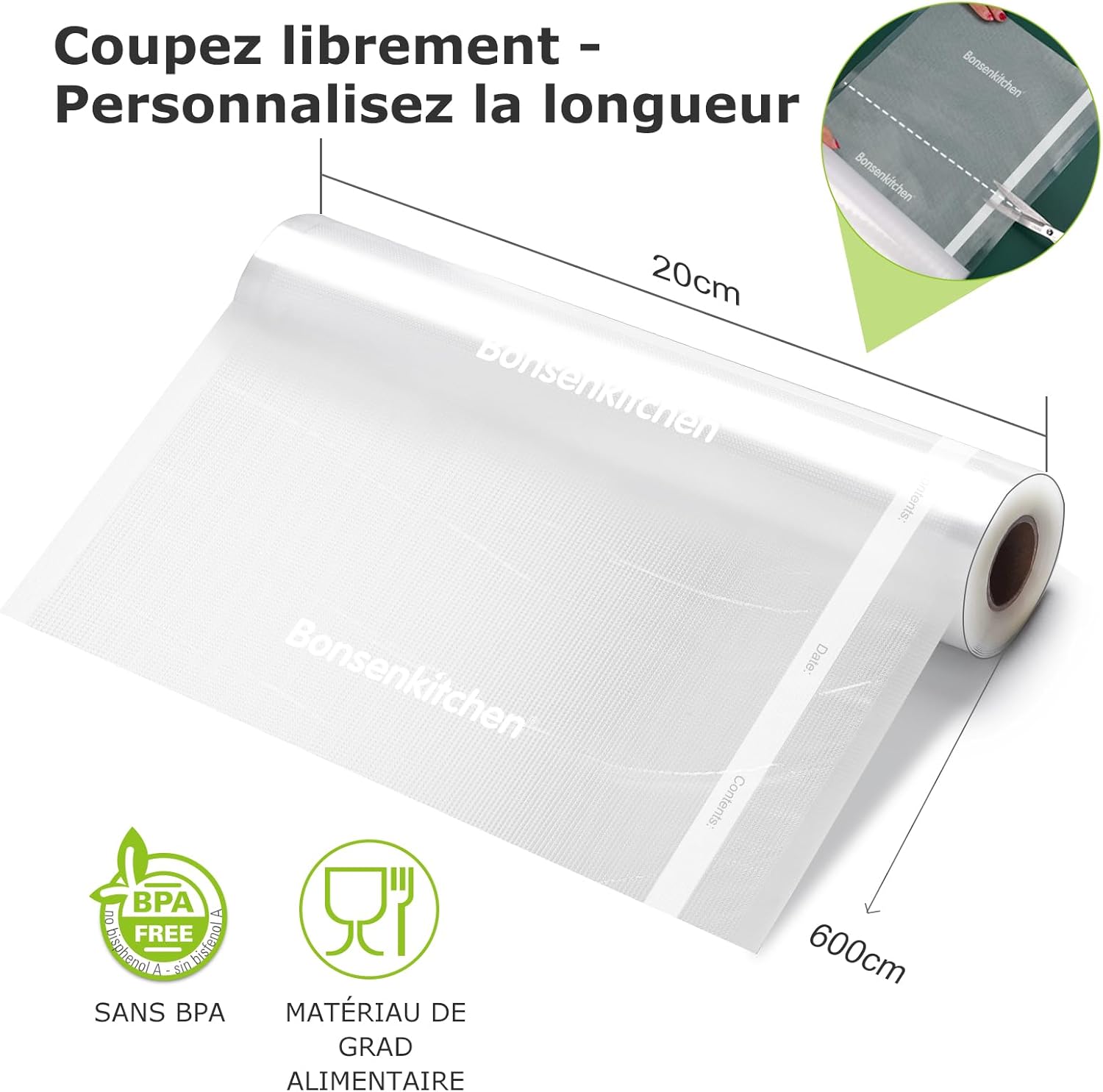Bonsenkitchen - rouleau sous vide série VB - 20x600cm - lot 2, conservation et cuisson, VB3206