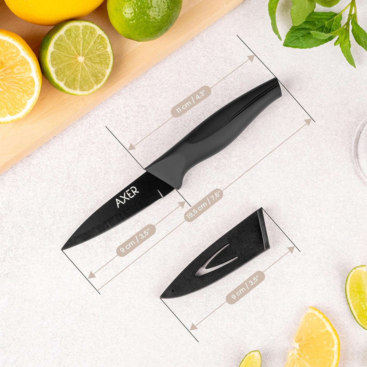 Axer - Couteau de cuisine professionnel - 9 cm - lame fruits et légumes, éplucheur, noir