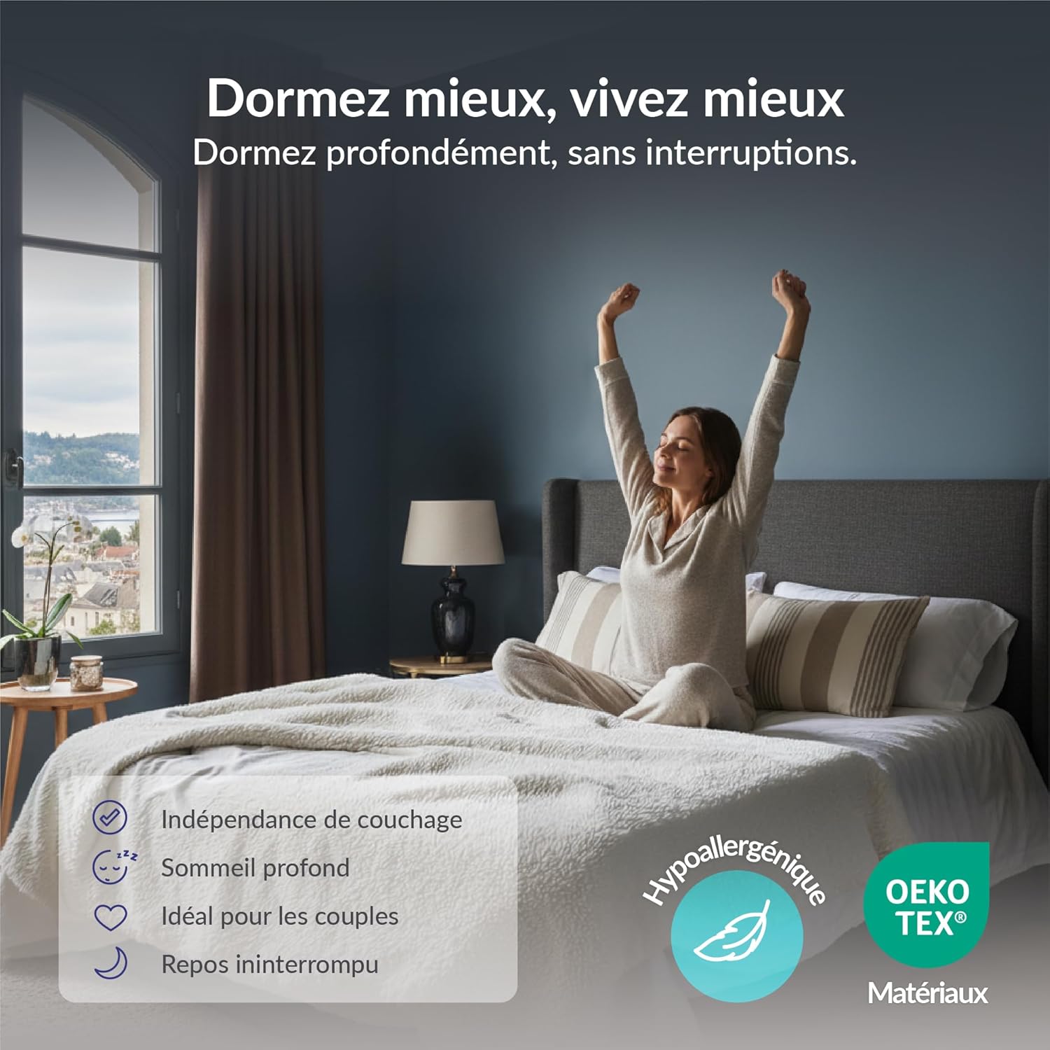 NATURALEX - Matelas PerfectSleep 140x200 cm - 30 cm - Hybride - Ressorts Ensachés - Soutien Mousse à mémoire + Blue Latex - Confort Mi-Ferme - Réversible - Couchage Indépendant - Fabriqué en Europe
