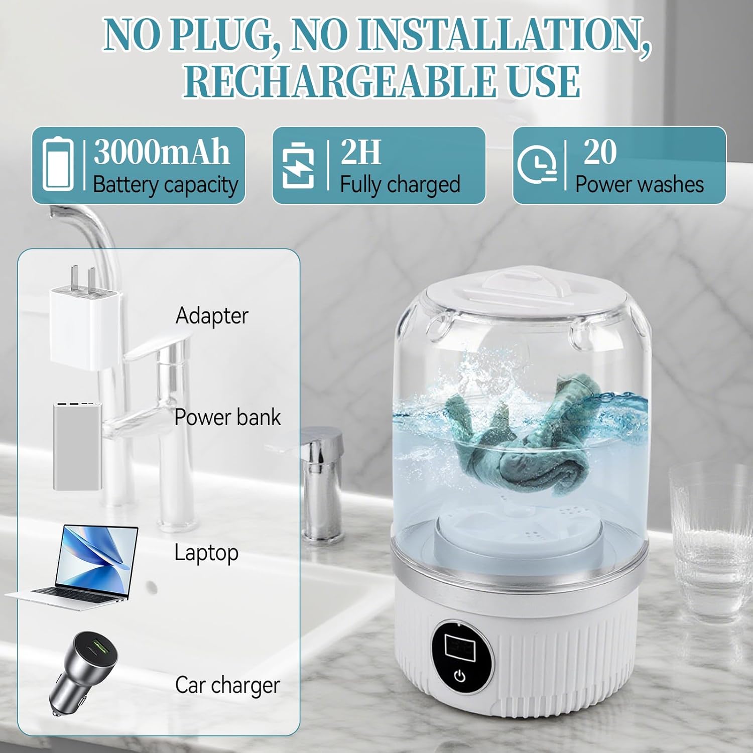 Mini machine à laver portable - 2 modes - compacte - rechargeable sans fil