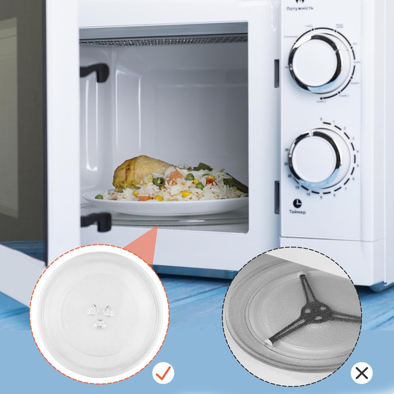 Plateau Micro Onde - verre tournant 24,5cm - 3 fixations, support rond